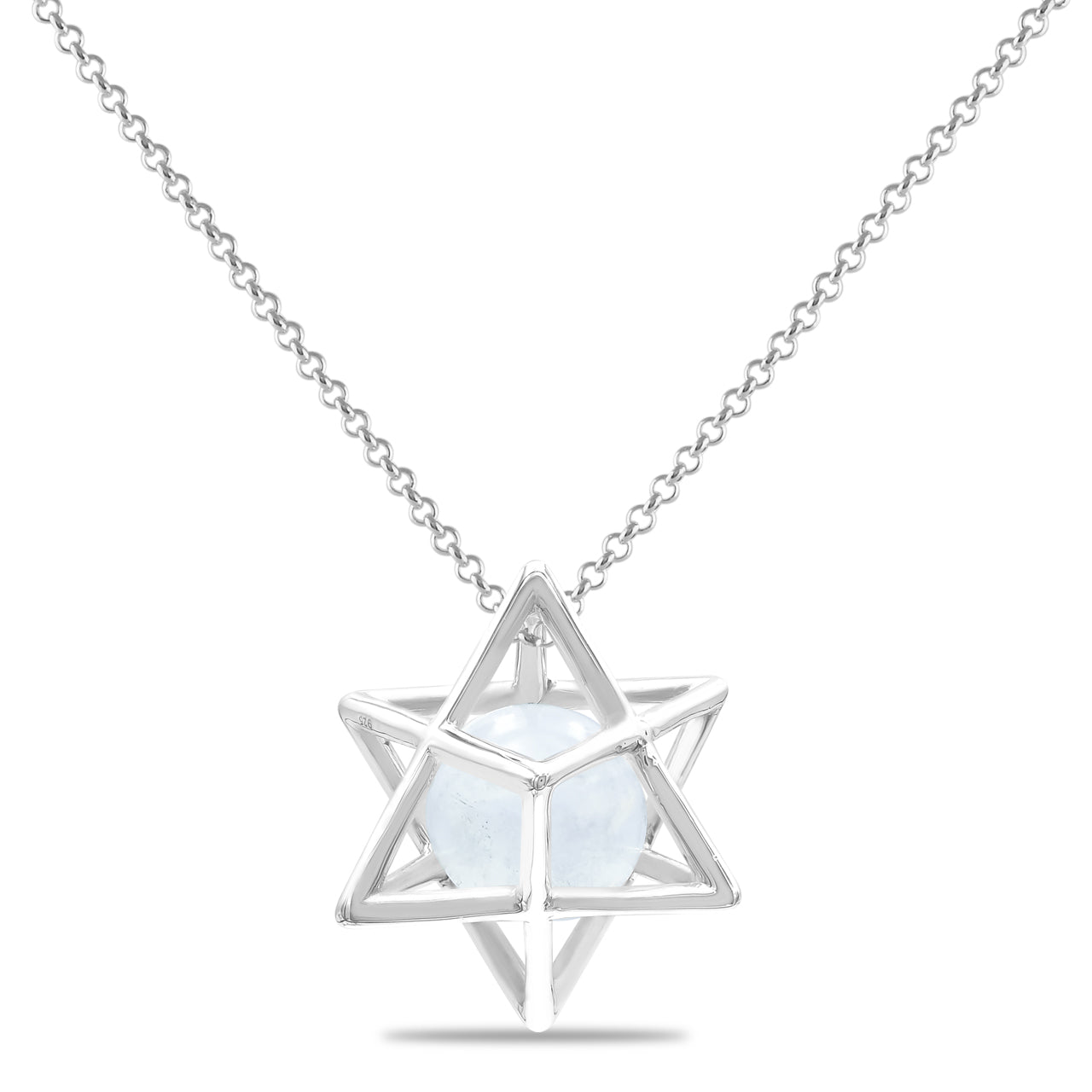 Starborn Merkabah Sterling Silver Cage Pendant and Chain with Gemstone Sphere