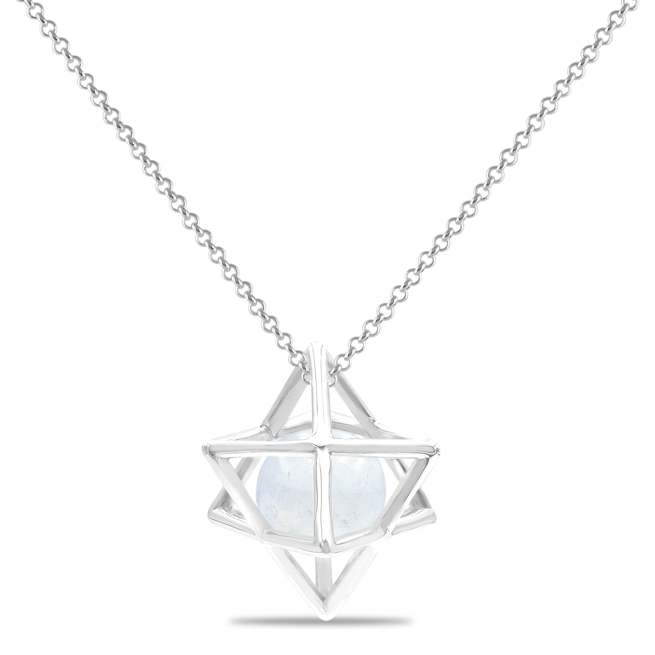 Starborn Merkabah Sterling Silver Cage Pendant and Chain with Gemstone Sphere