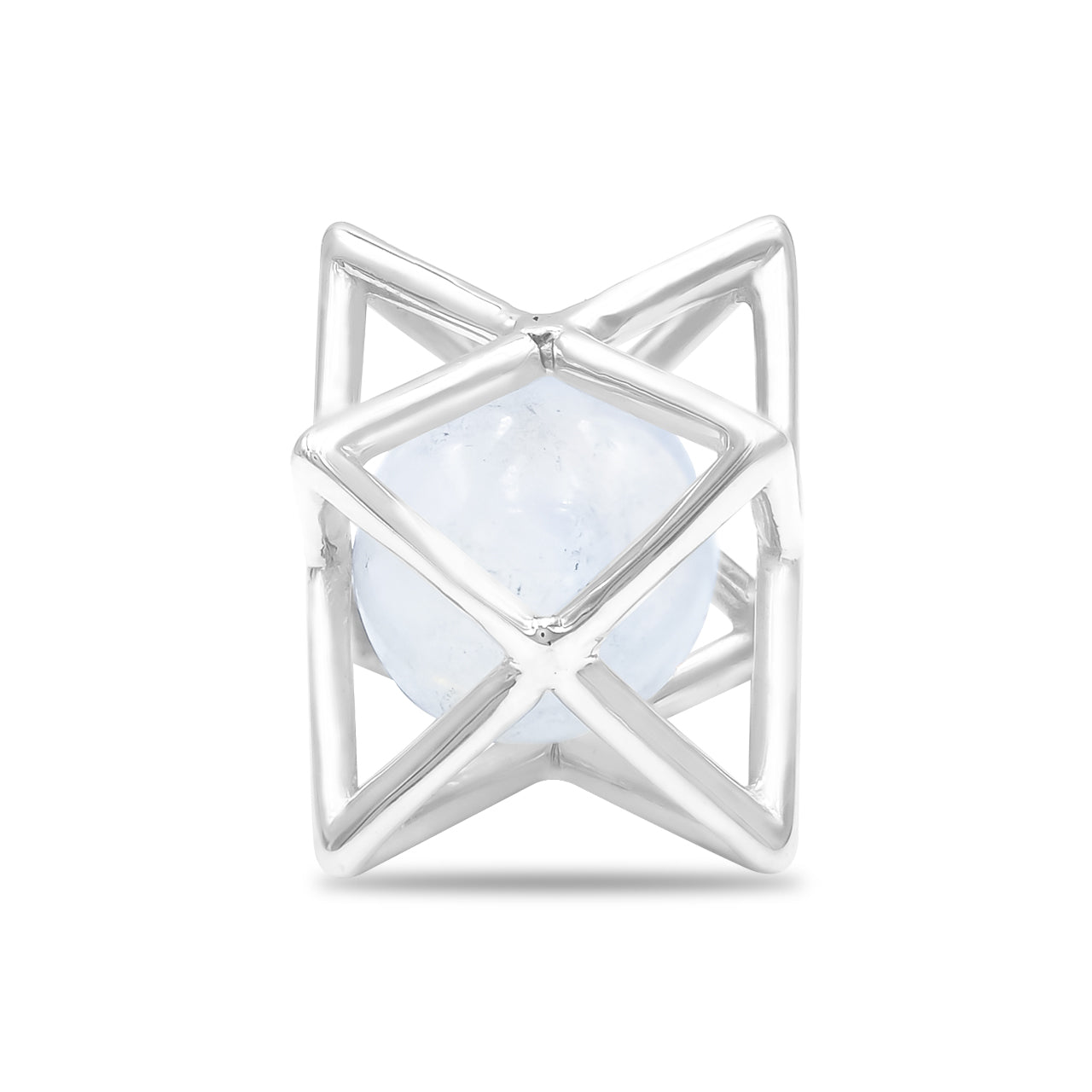 Starborn Merkabah Sterling Silver Cage Pendant and Chain with Gemstone Sphere