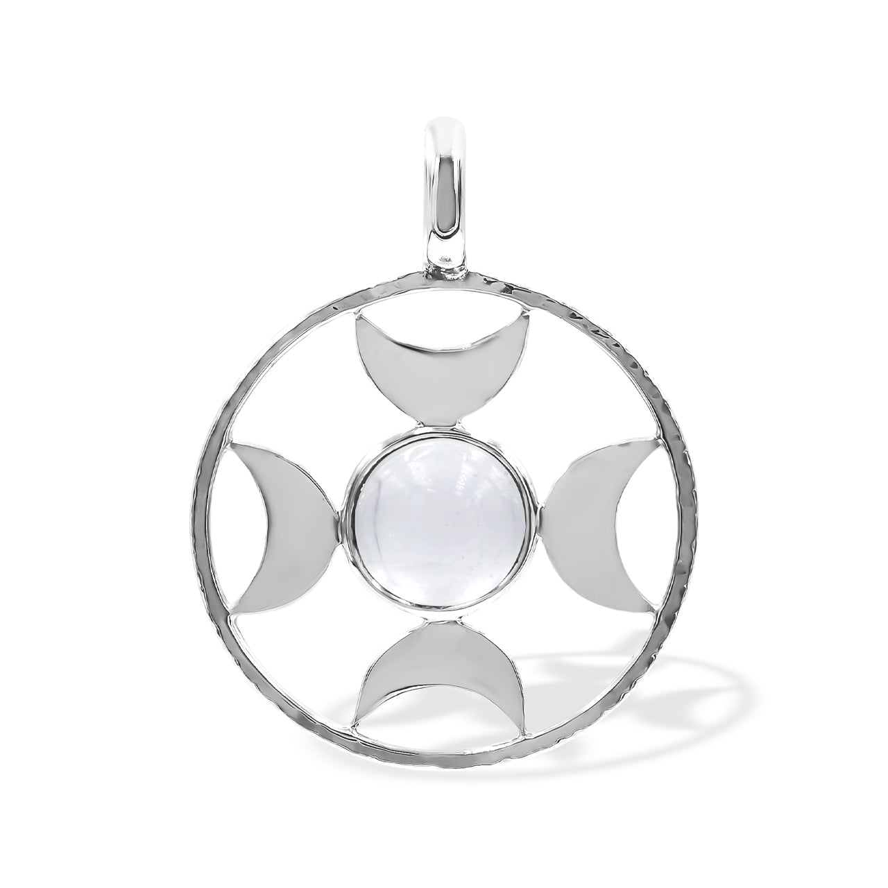 Starborn Moon Quartz/Girasol Sphere Directional Crescent Moon Pendant in Sterling Silver