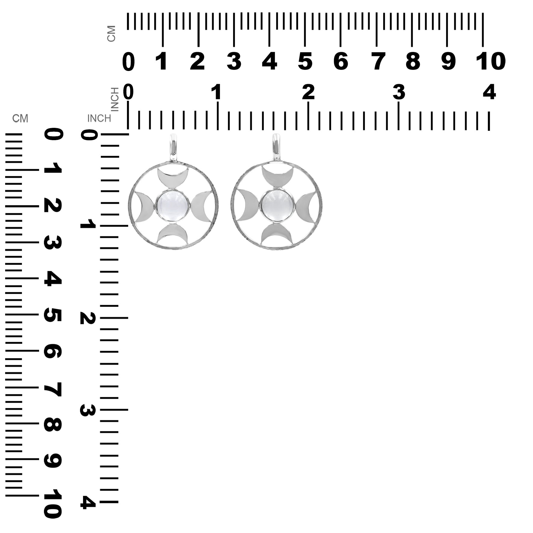 Starborn Moon Quartz/Girasol Sphere Directional Crescent Moon Pendant in Sterling Silver