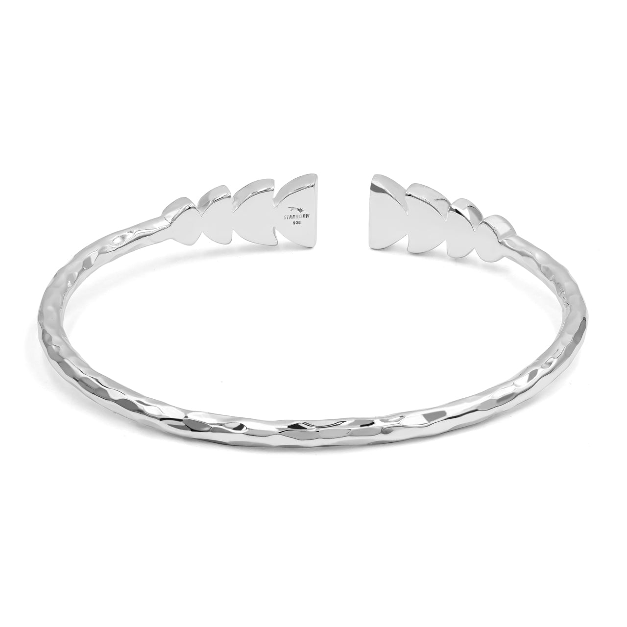 Starborn Mother of Pearl with Partial Lunar Eclipse Design Open Bangle Bracelet in Sterling Silver