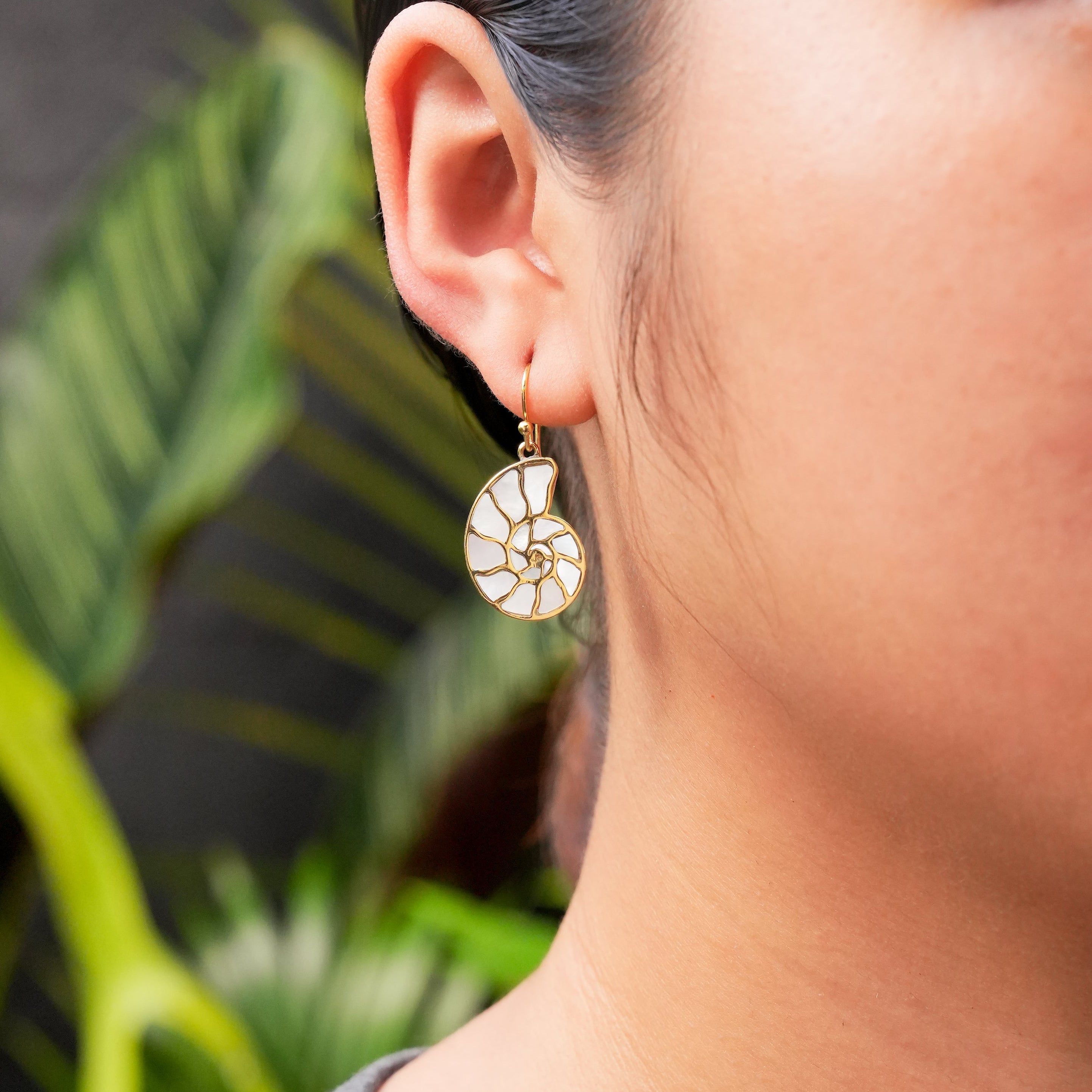 Starborn Nautilus Ammonite with Mother of Pearl Inlay Earring