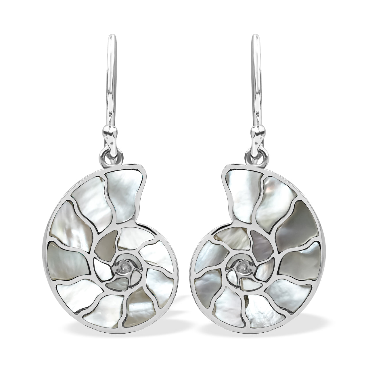 Starborn Nautilus Ammonite with Mother of Pearl Inlay Earring in Sterling Silver