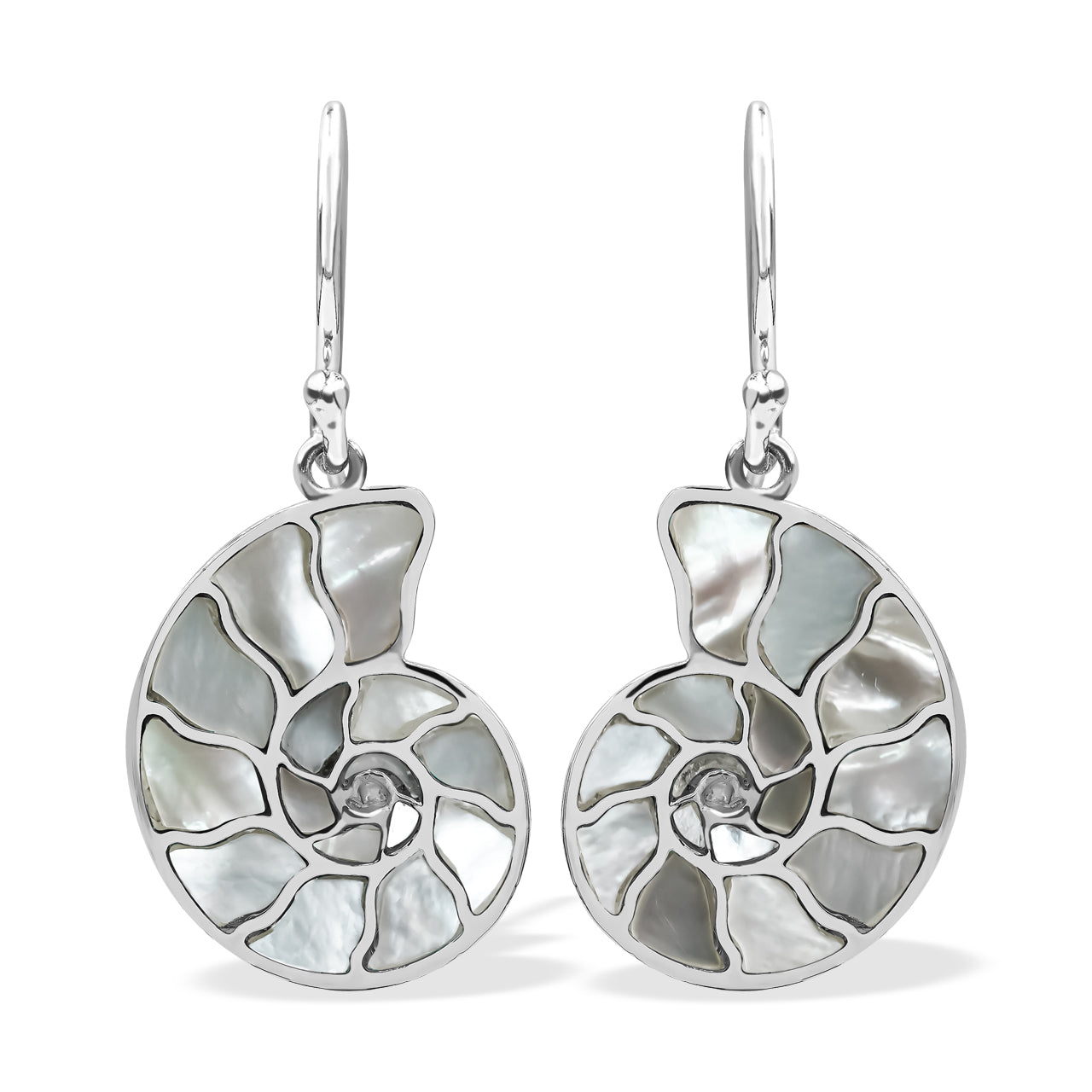 Starborn Nautilus Ammonite with Mother of Pearl Inlay Earring in Sterling Silver