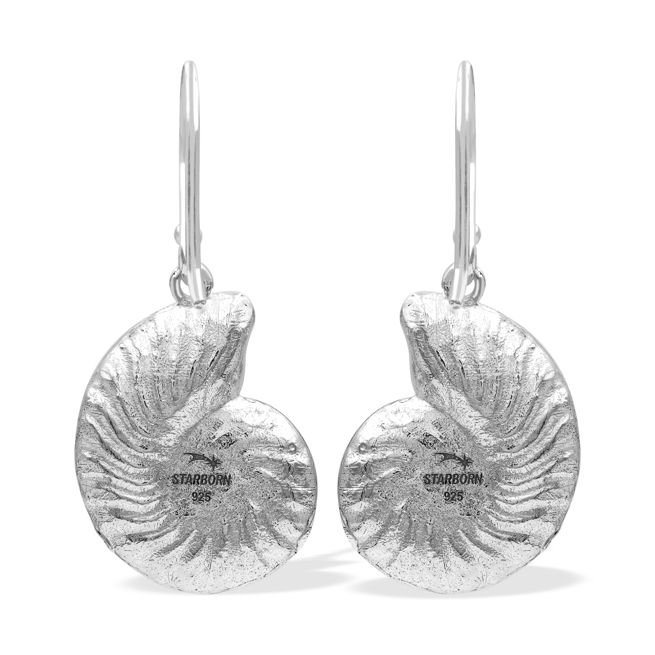 Starborn Nautilus Ammonite with Mother of Pearl Inlay Earring in Sterling Silver