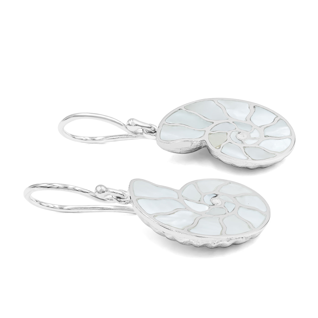 Starborn Nautilus Ammonite with Mother of Pearl Inlay Earring in Sterling Silver