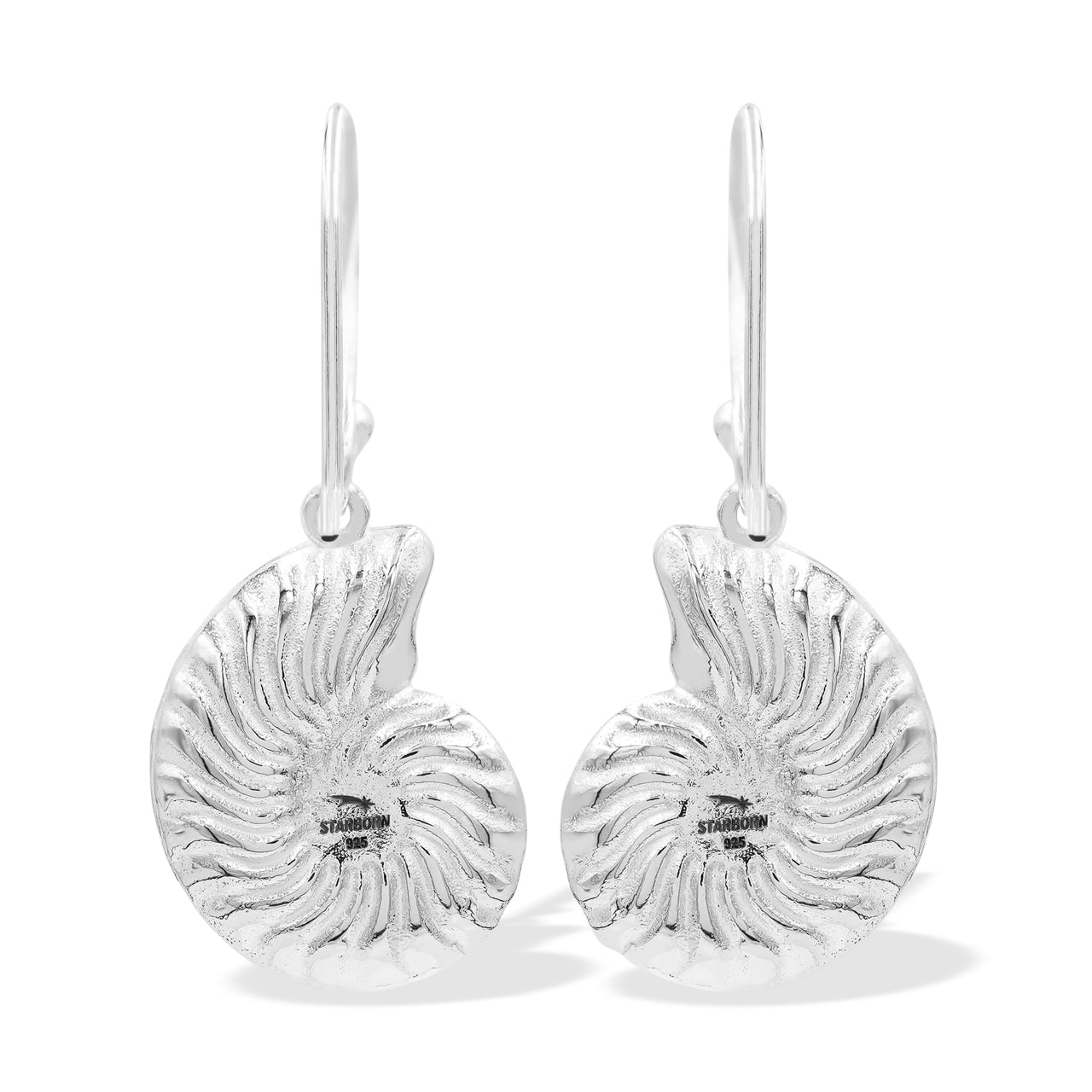 Starborn Nautilus Ammonite with Mother of Pearl Inlay Earring in Sterling Silver