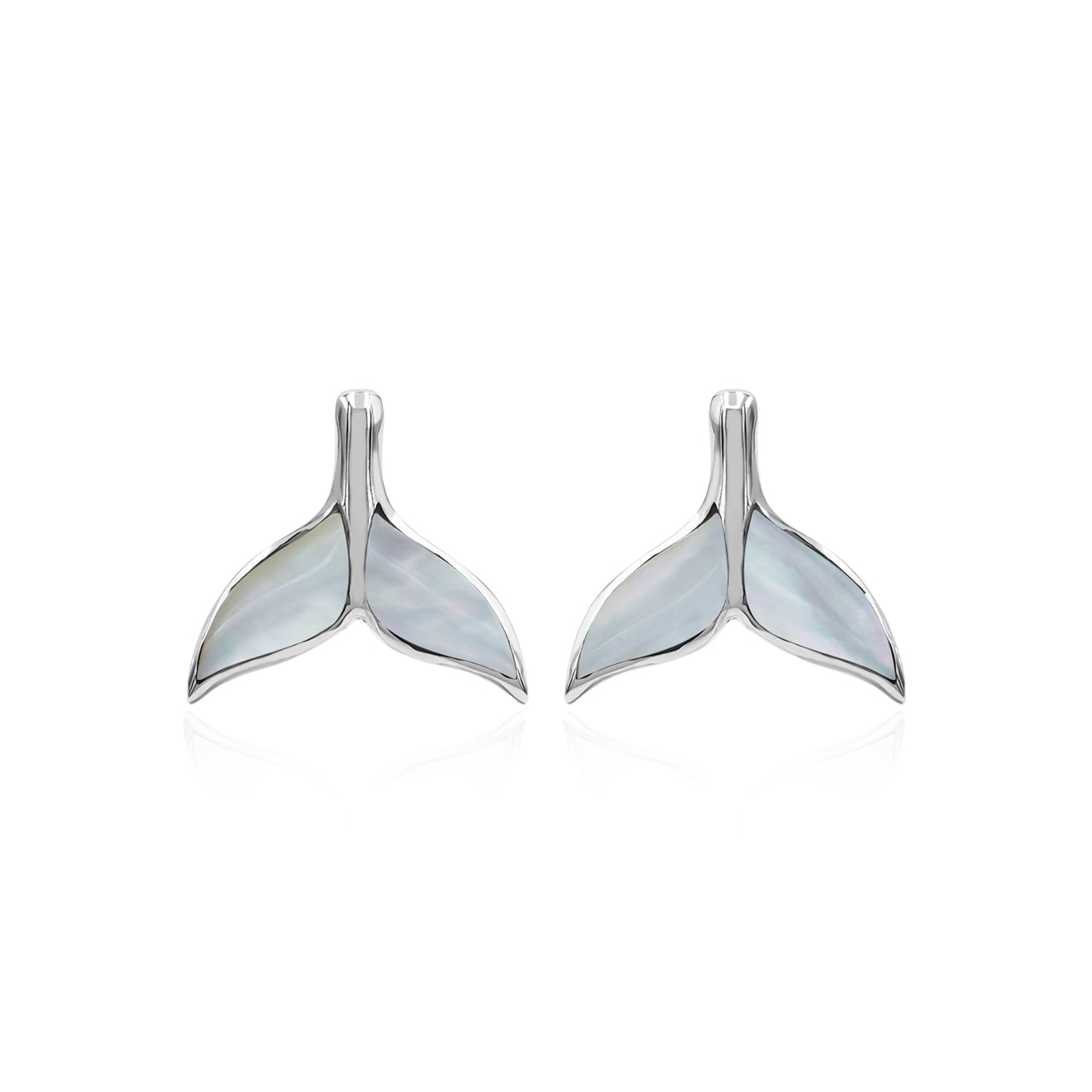 Starborn Whale Tail Gemstone Inlay Post Earrings in Sterling Silver - Extra Small
