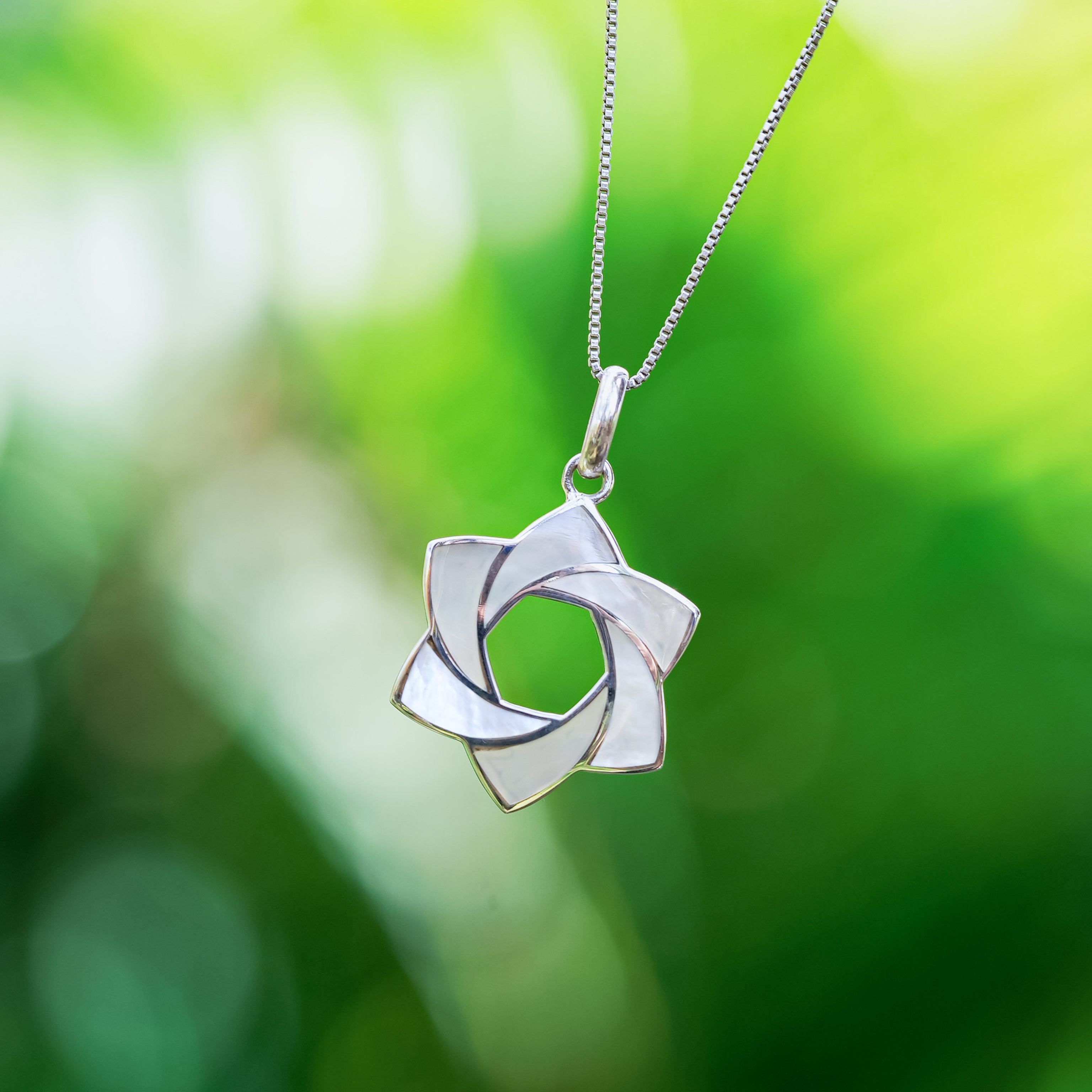 Starborn Mother of Pearl 6-Point Knot Pendant in Sterling Silver