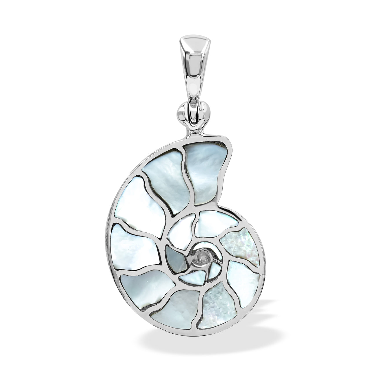 Colgante de amonita Nautilus con incrustaciones de piedras preciosas Starborn en plata de ley