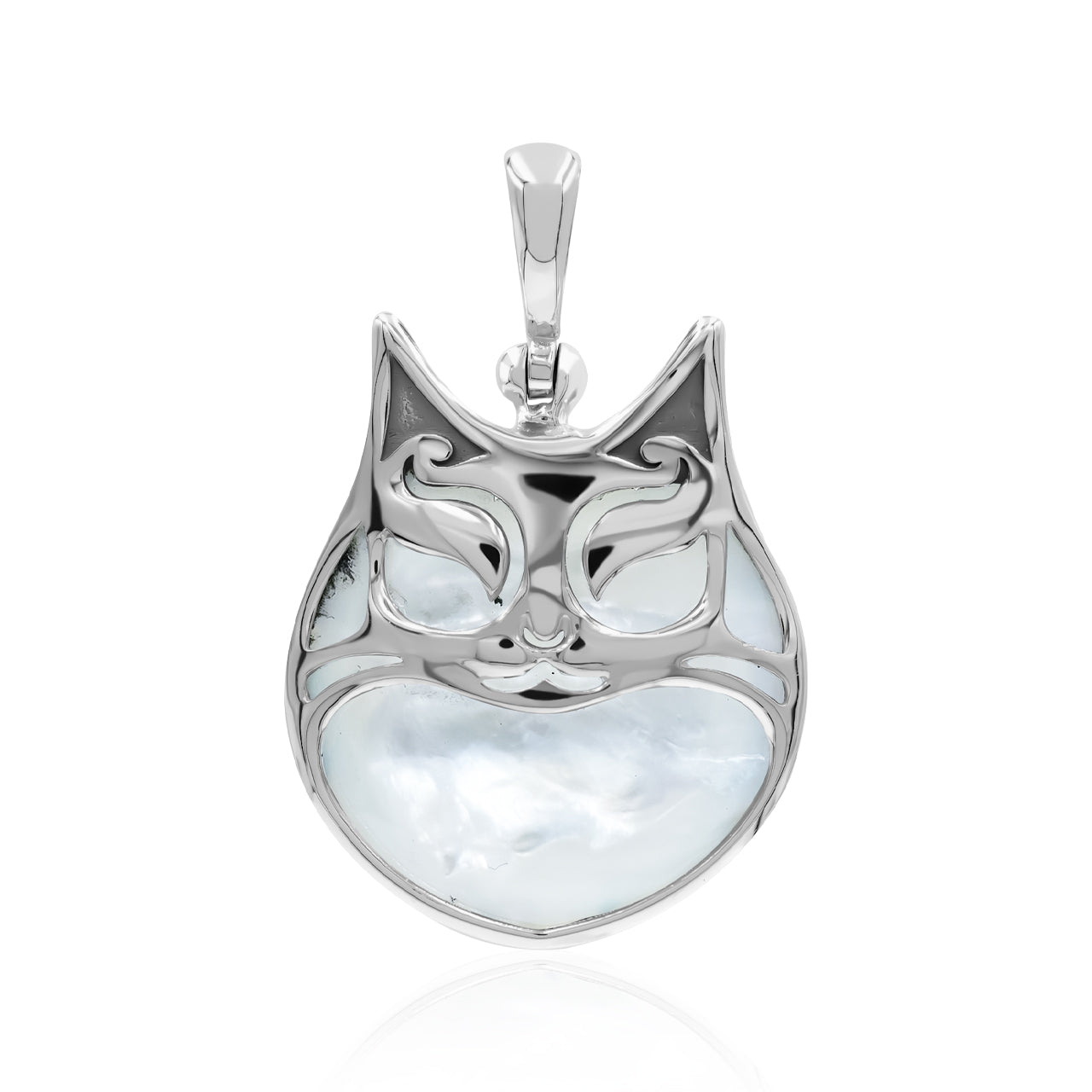 Starborn Mother of Pearl within Cat Mask Pendant in Sterling Silver