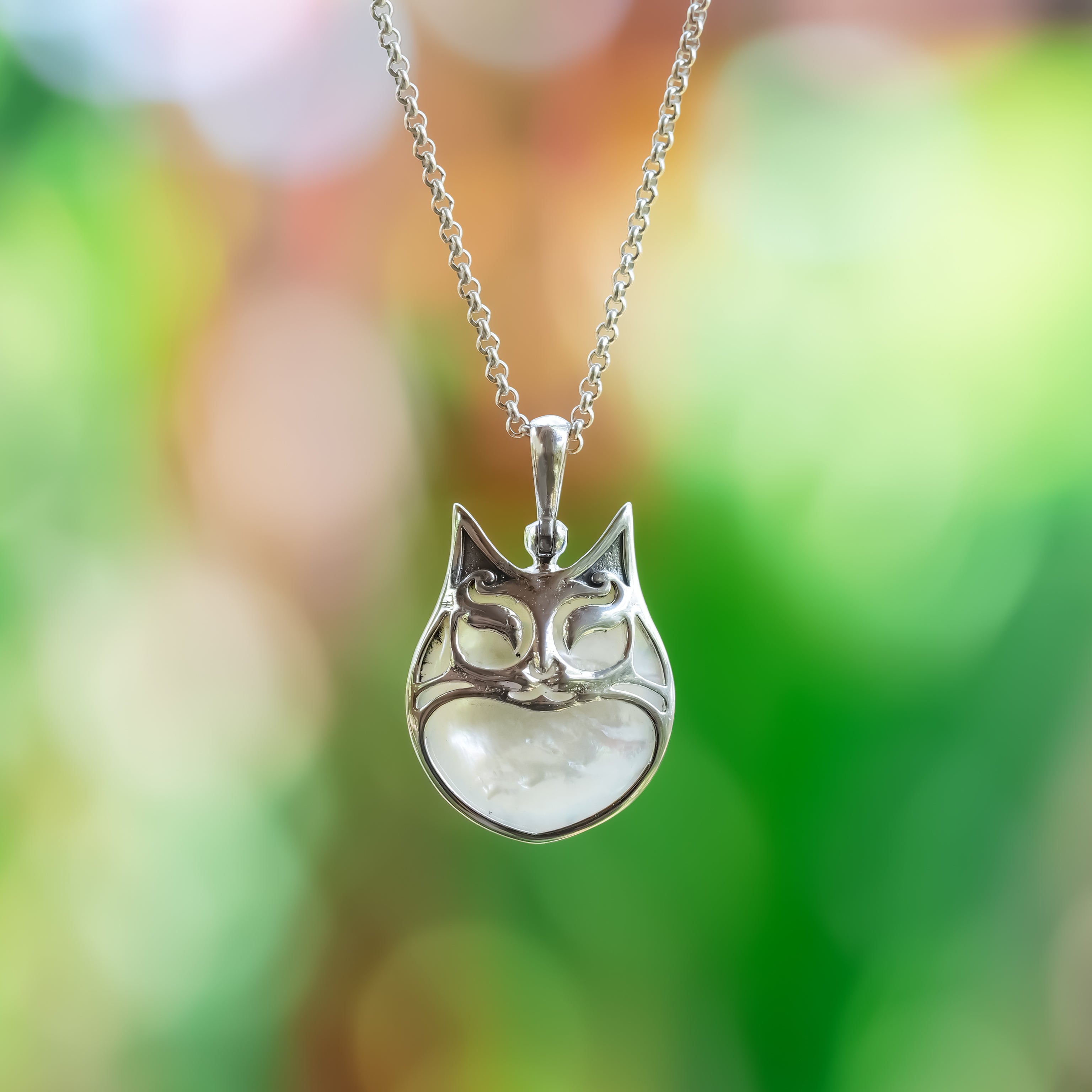 Starborn Gemstones within Cat Mask Pendant in Sterling Silver
