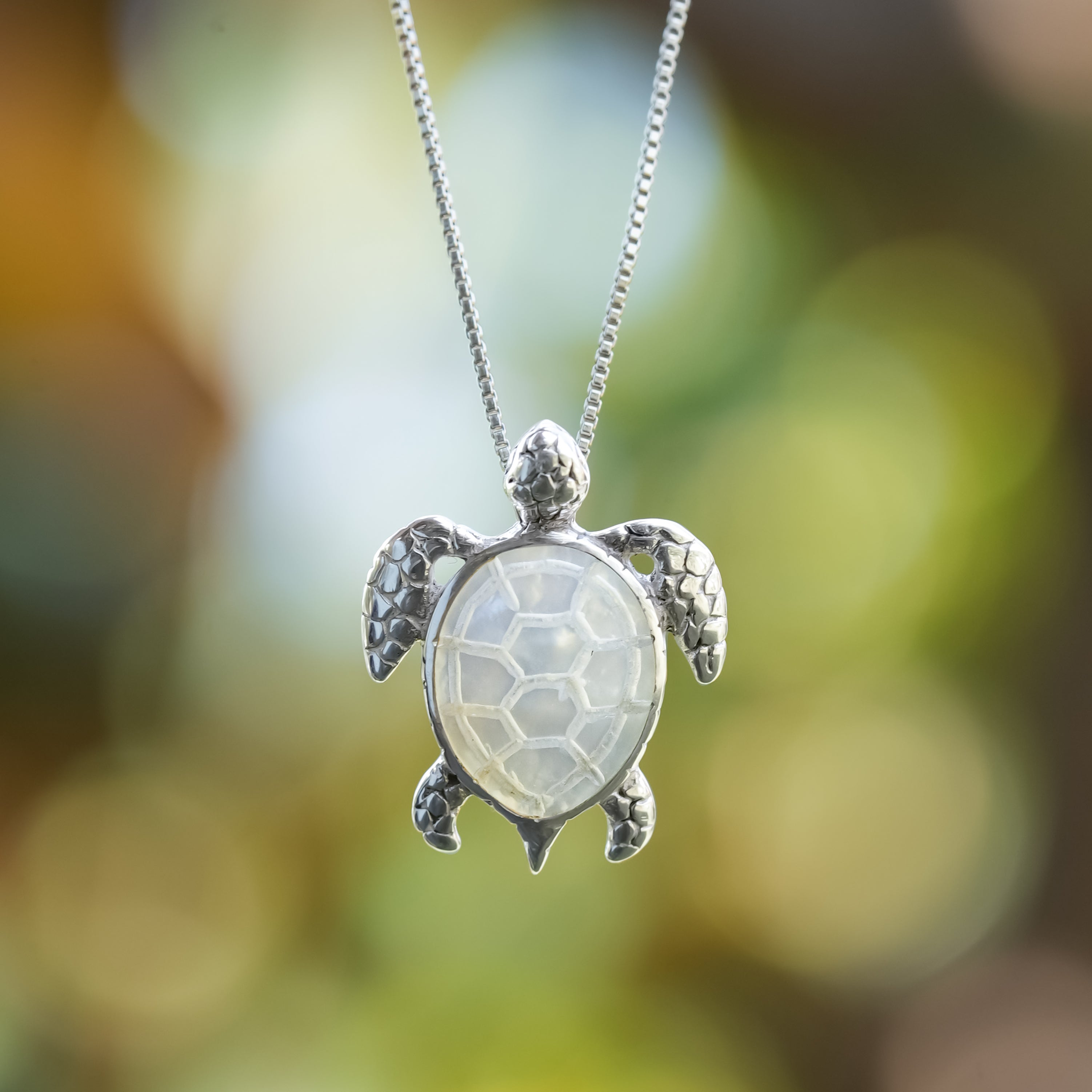 Starborn Carved Sea Turtle Pendant in Fine Sterling Silver