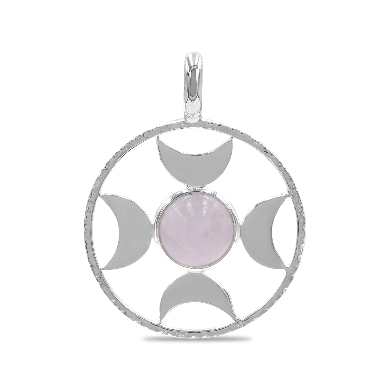 Starborn Sphere Morganite Directional Crescent Moon Pendant in Sterling Silver
