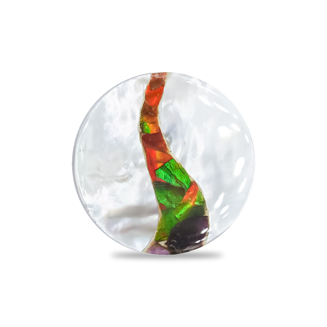 Mother of Pearl with Ammolite Inlay Round Cabochon 26 mm