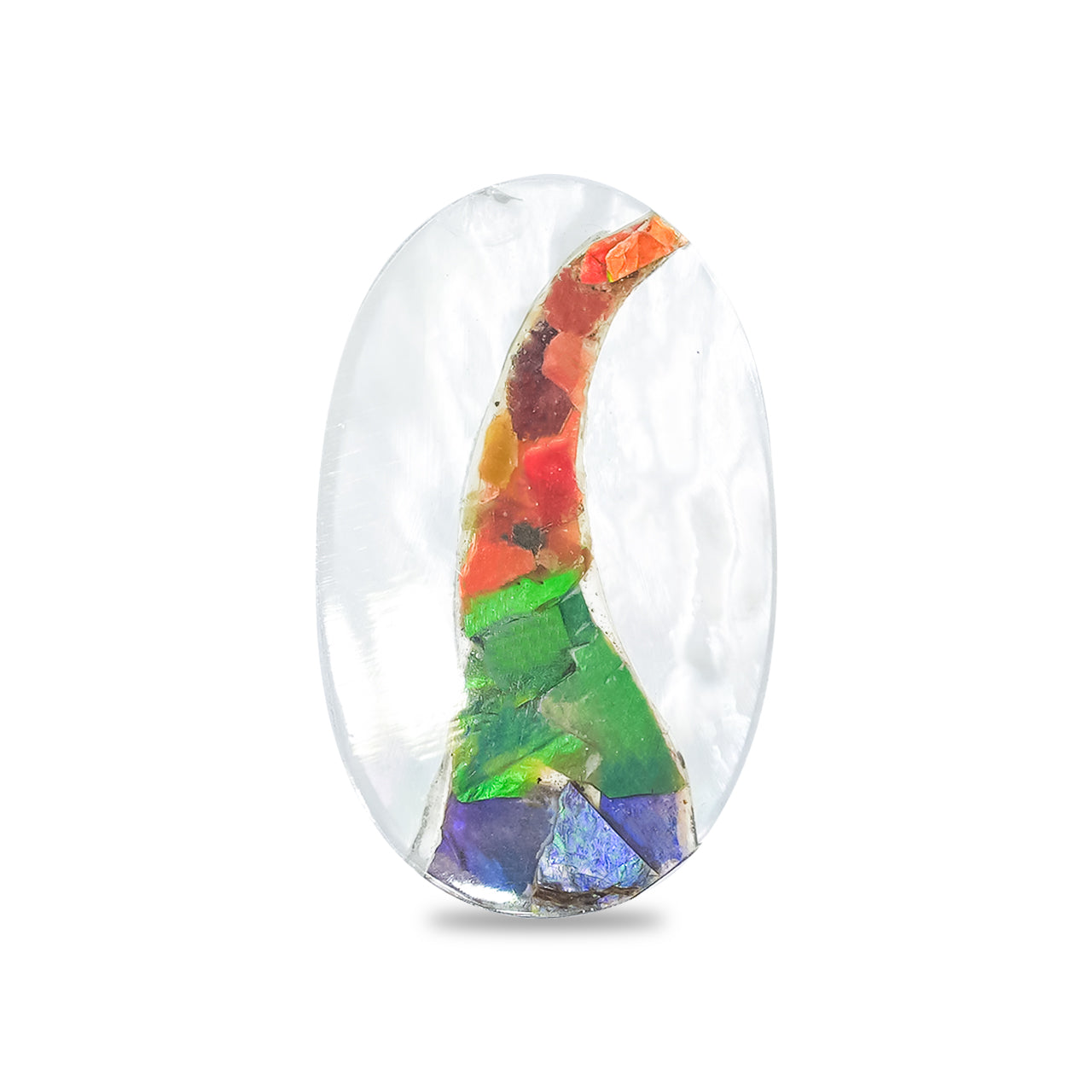 Mother of Pearl and Ammolite Inlay Oval Cabochon 28 x 18 mm