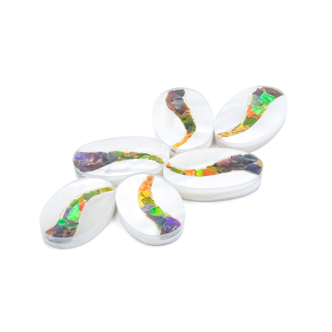 Mother of Pearl and Ammolite Inlay Oval Cabochon 28 x 18 mm