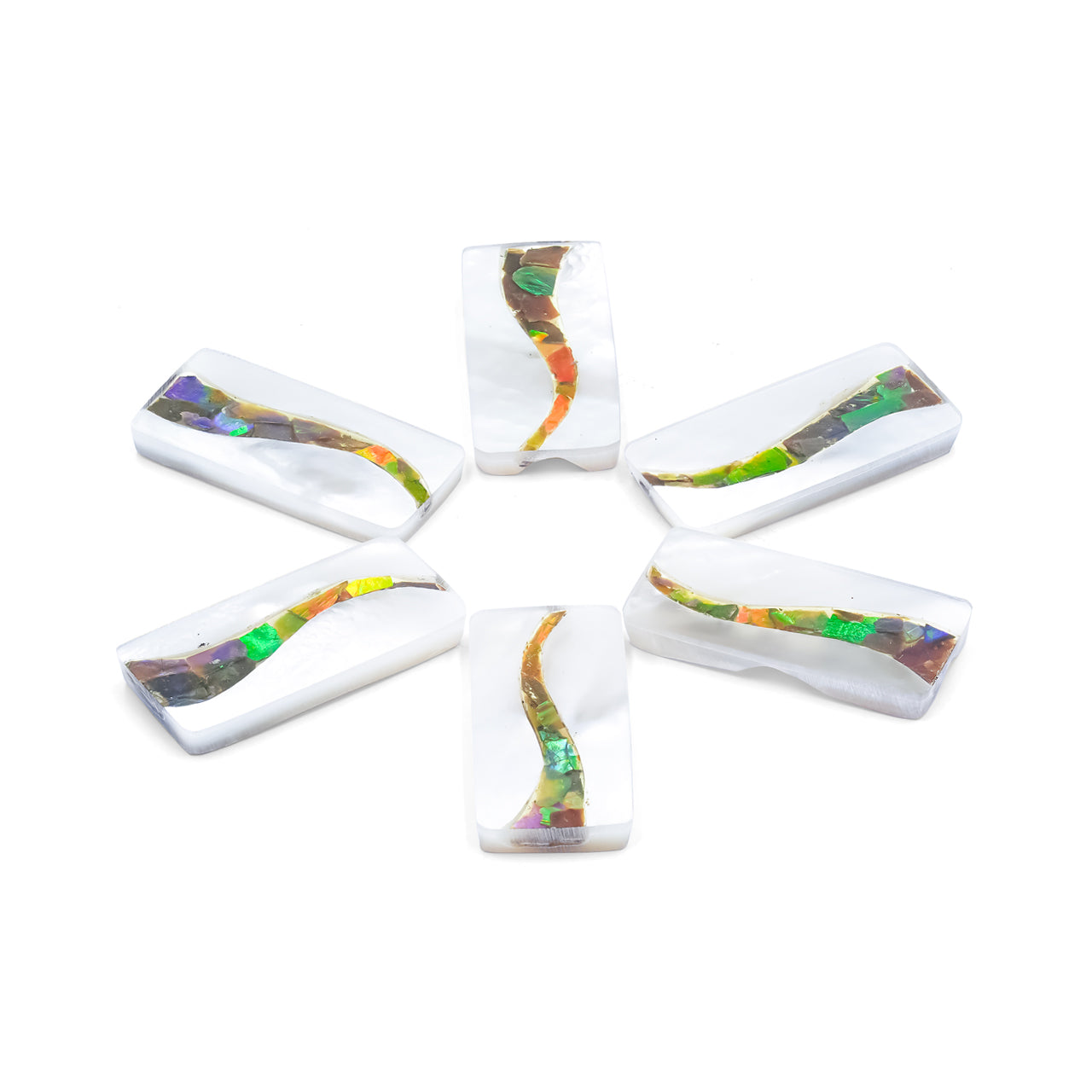 Mother of Pearl and Ammolite Inlay Rectangle Cabochon 28x13 mm