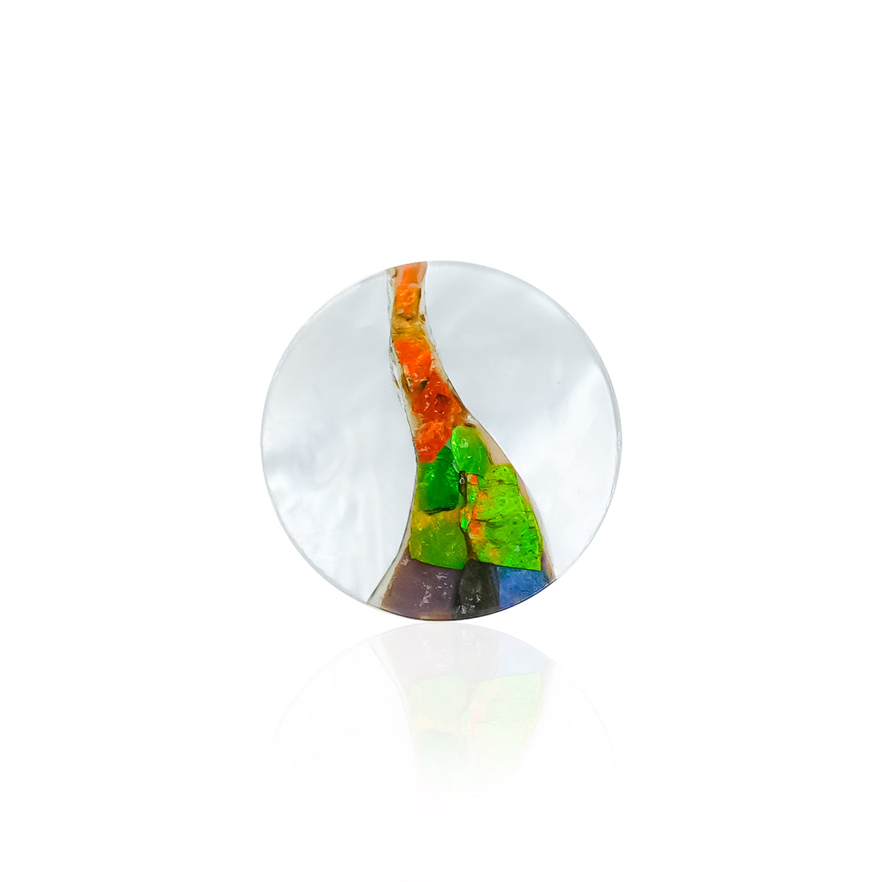 Starborn Mother of Pearl with Ammolite Inlay Round Cabochon - 1 Piece