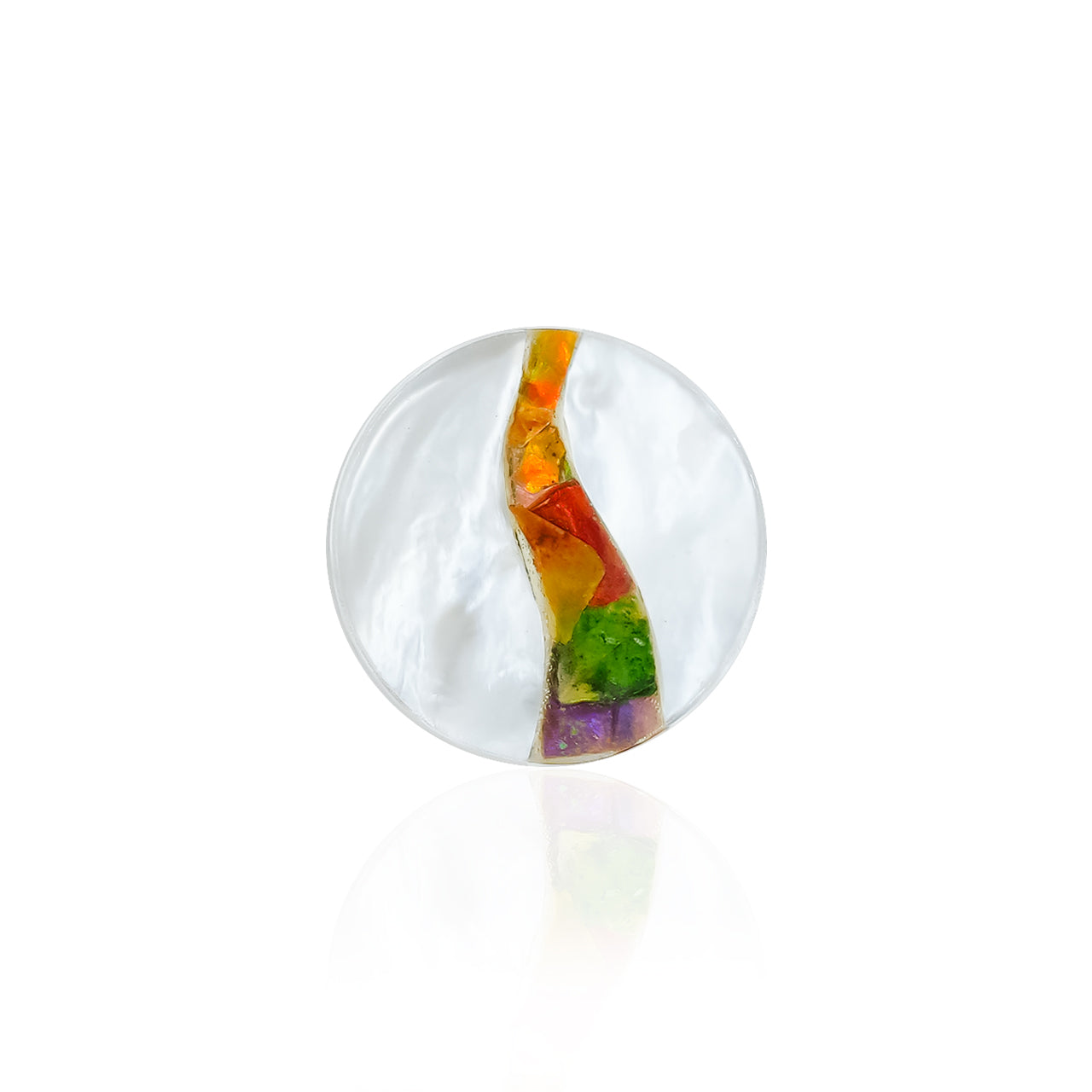 Starborn Mother of Pearl with Ammolite Inlay Round Cabochon - 1 Piece