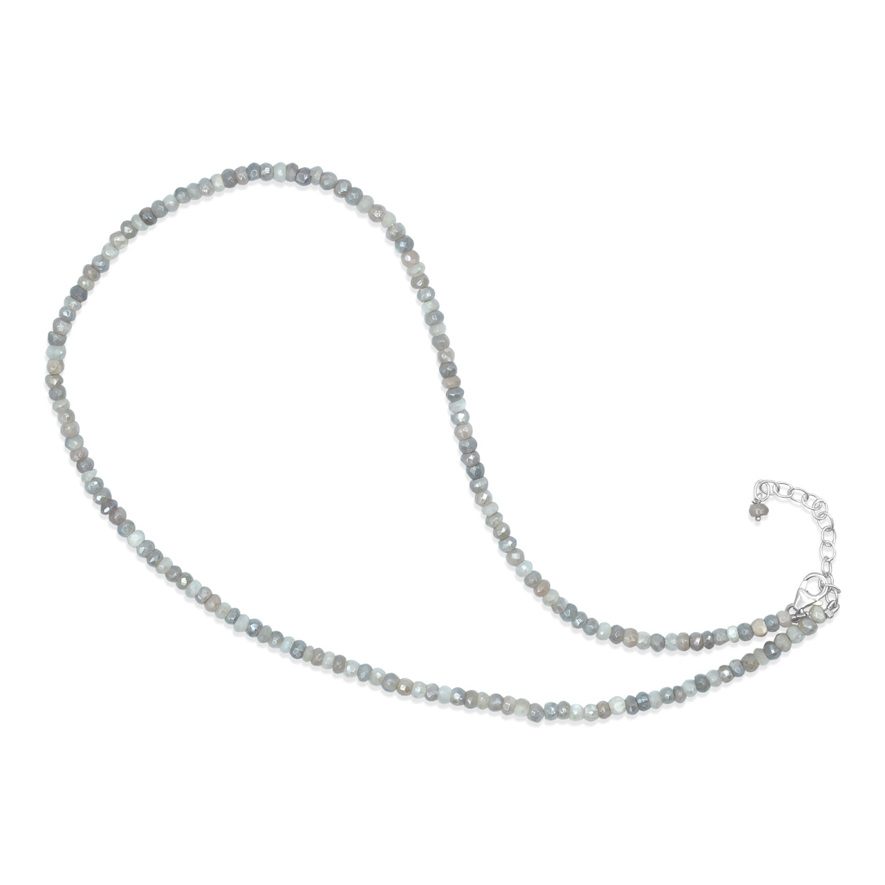 Starborn Silver Moonstone Rondelle Faceted Bead Chain Necklace