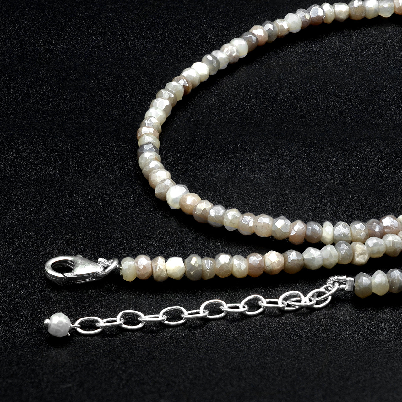 Starborn Silver Moonstone Rondelle Faceted Bead Chain Necklace