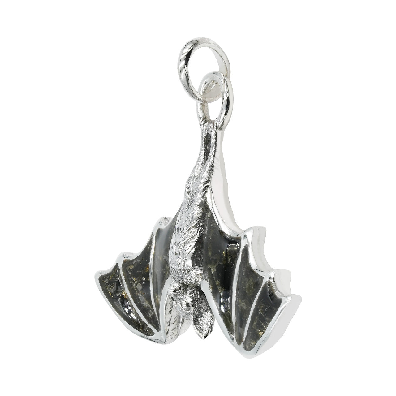 Starborn Black Muscovite Hanging Bat Pendant in Sterling Silver