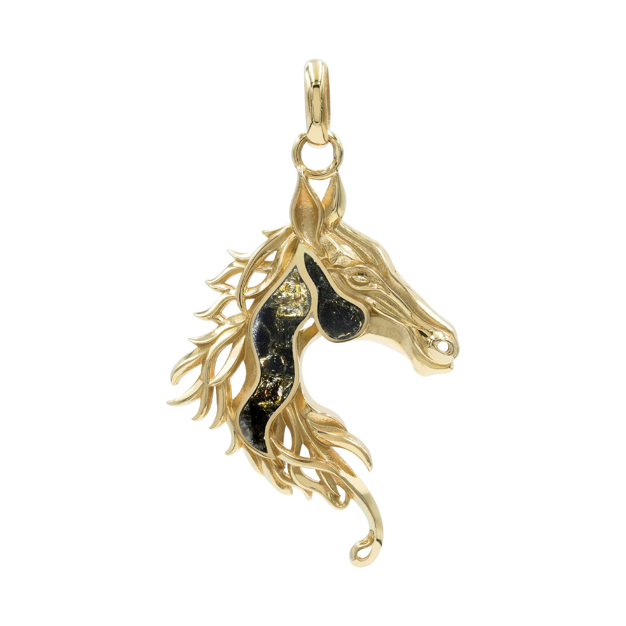 Starborn Horse Head Pendant with Golden Muscovite Inlay in Sterling Silver