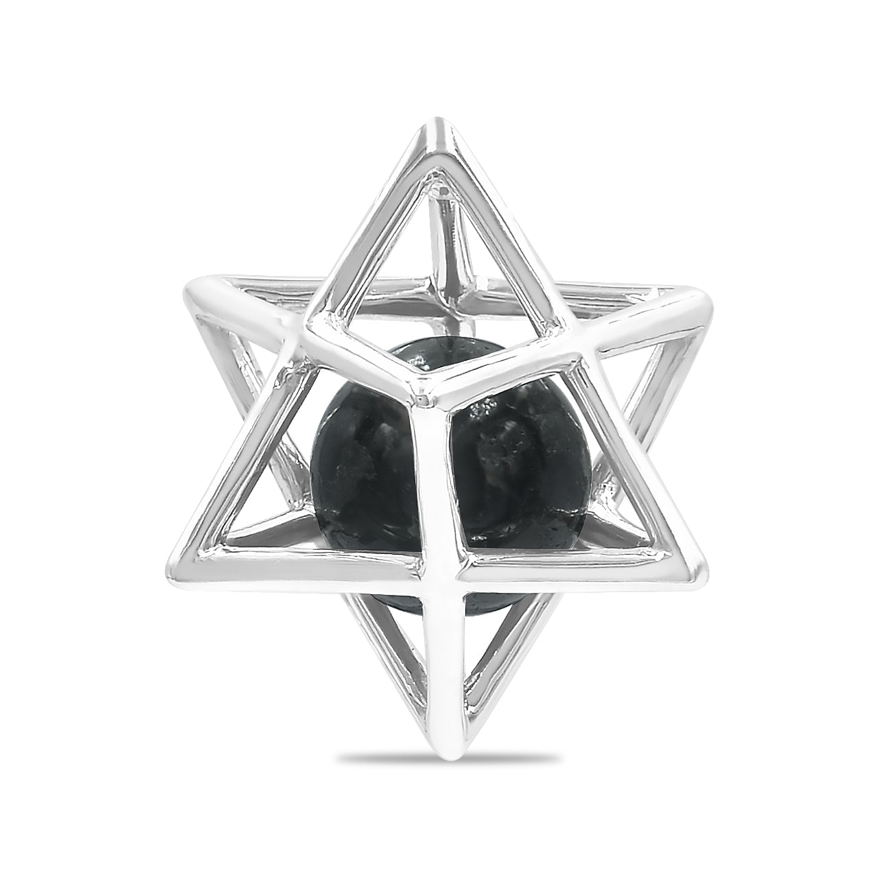 Starborn Merkabah Sterling Silver Cage Pendant and Chain with Gemstone Sphere