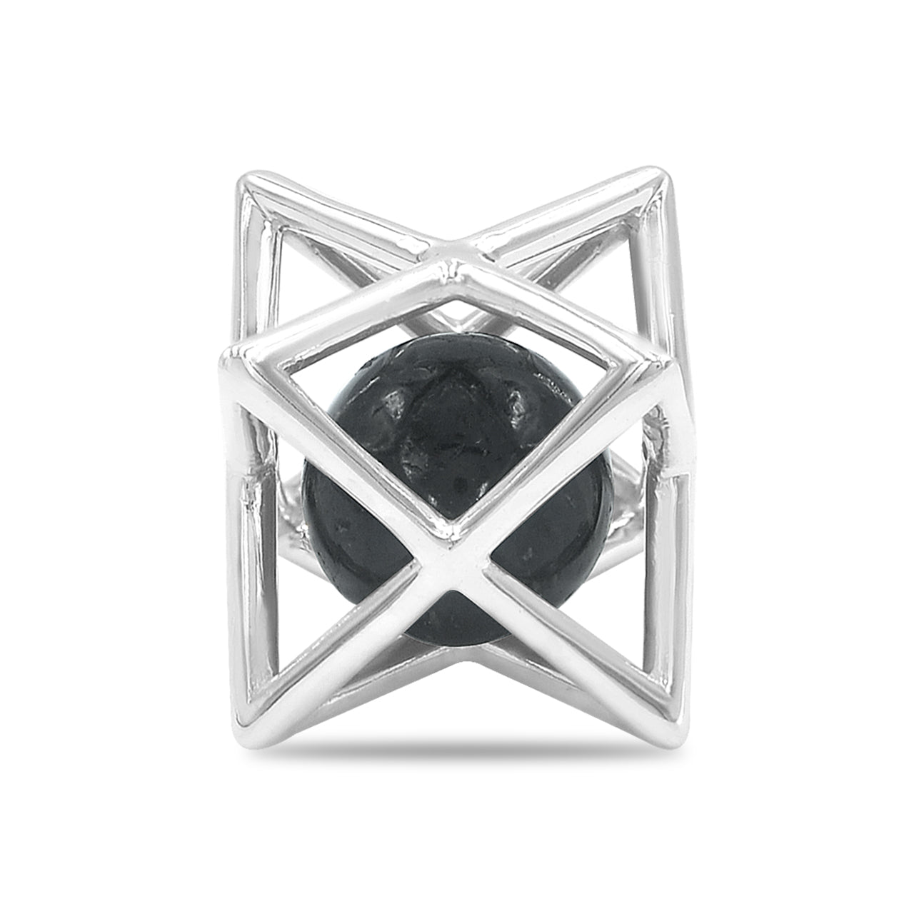 Starborn Merkabah Sterling Silver Cage Pendant and Chain with Gemstone Sphere