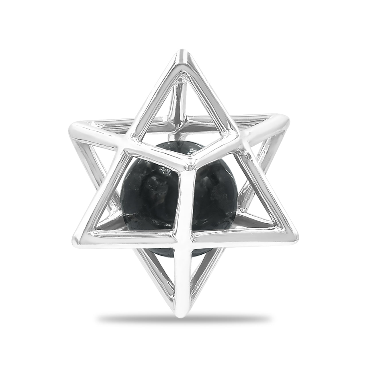 Starborn Merkabah Sterling Silver Cage Pendant and Chain with Nuummite Sphere