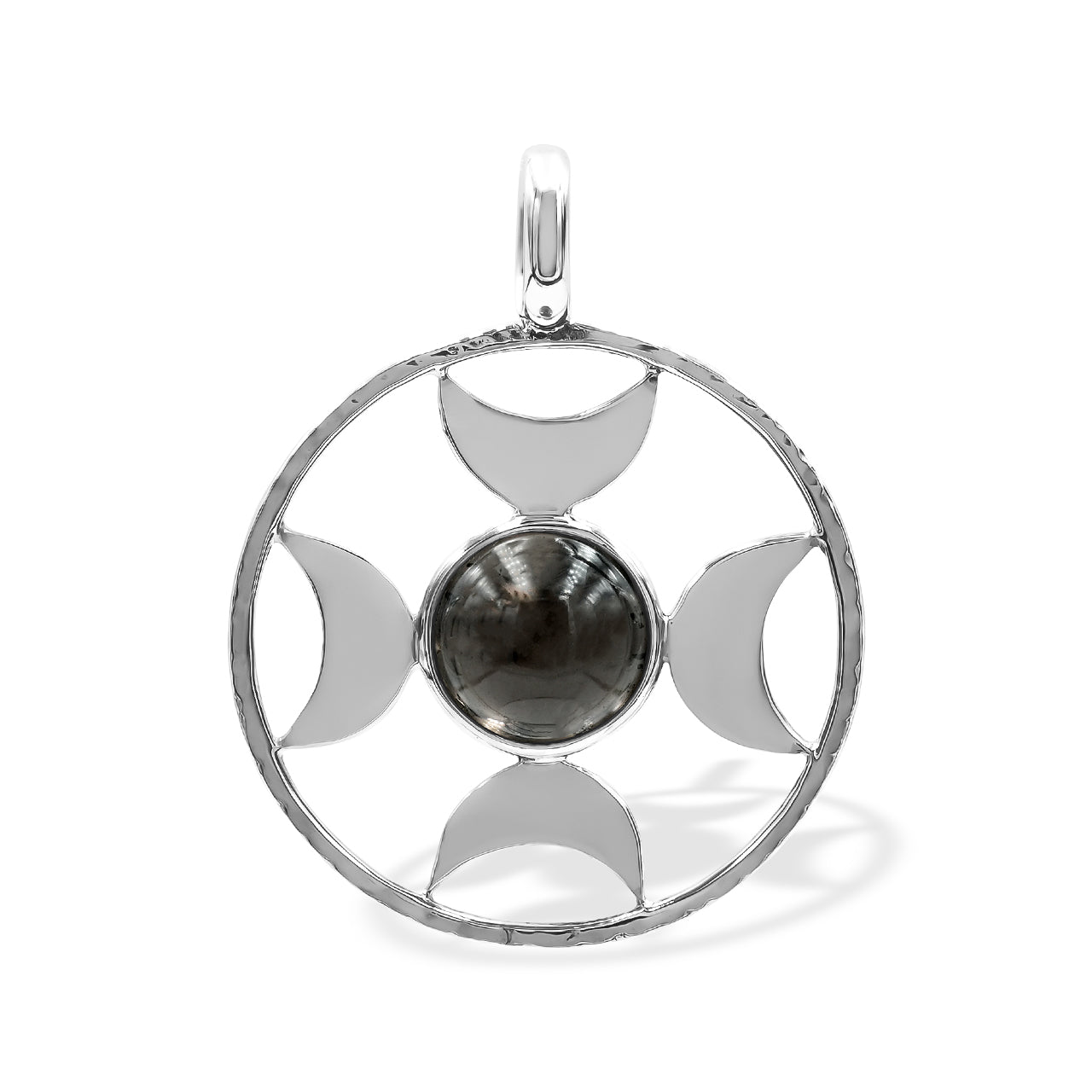 Starborn Galaxy Obsidian Sphere Directional Crescent Moon Pendant in Sterling Silver