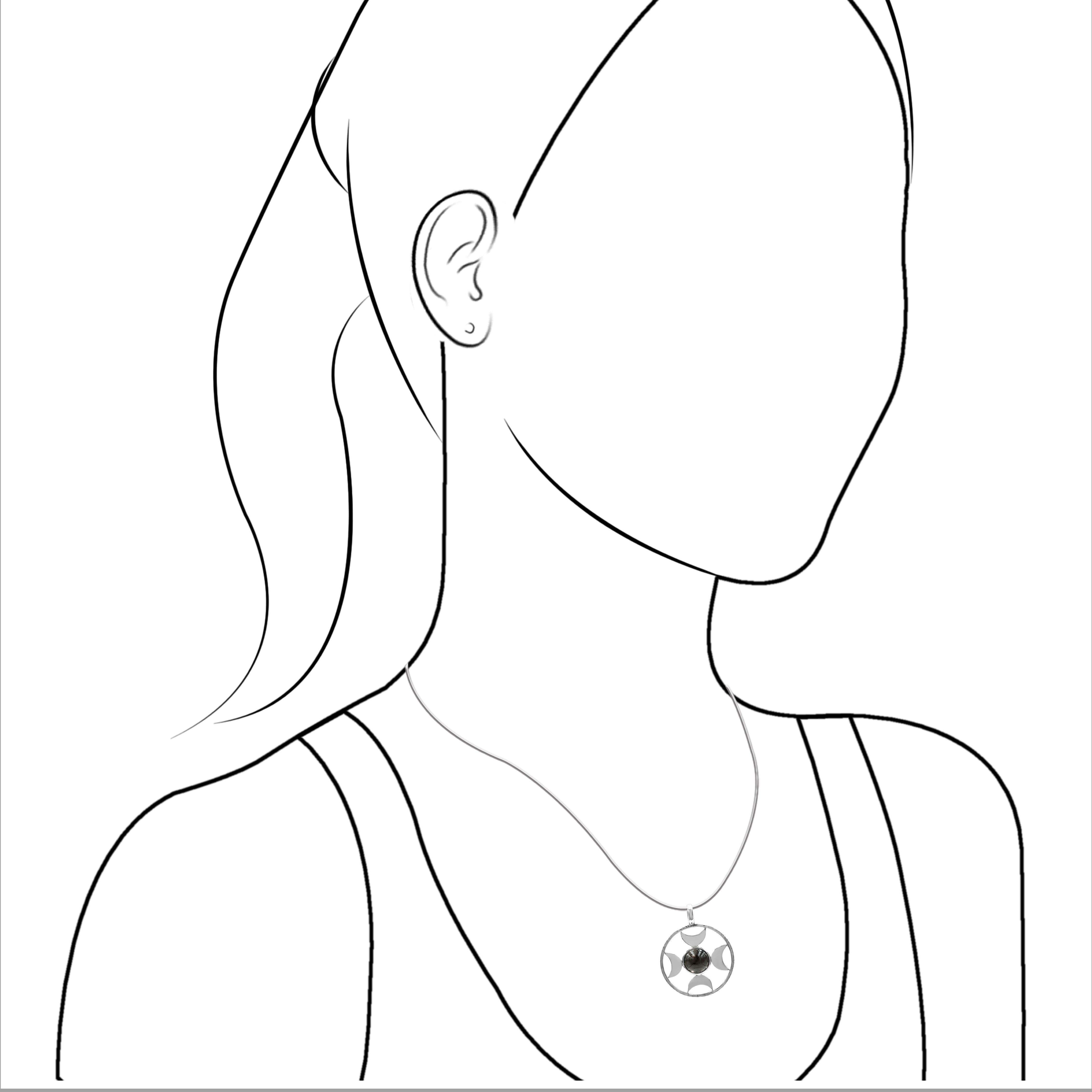 Starborn Galaxy Obsidian Sphere Directional Crescent Moon Pendant in Sterling Silver