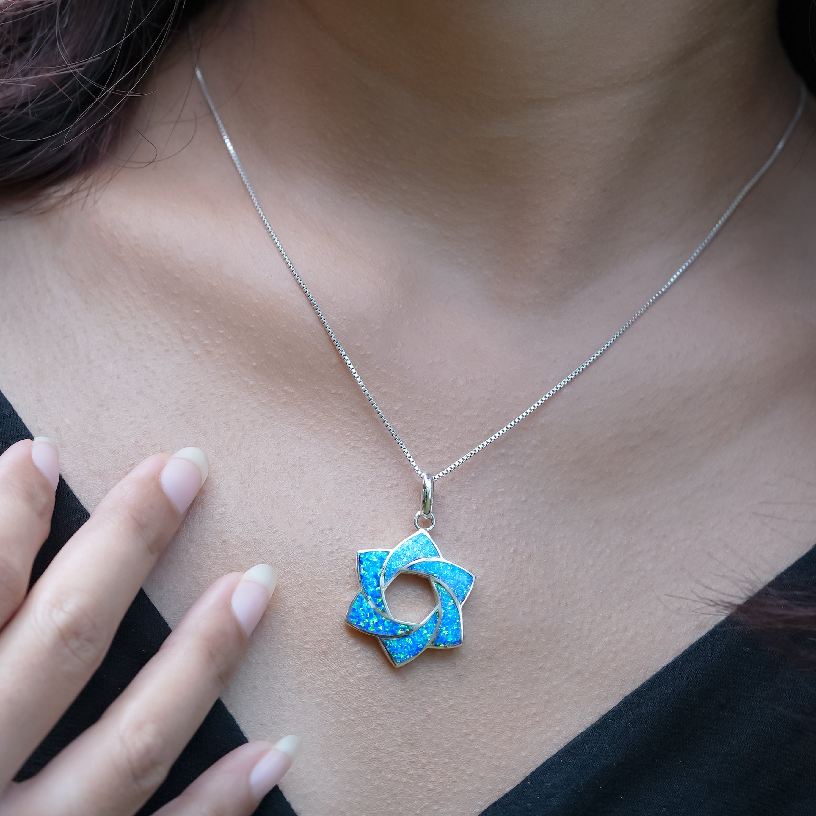 Starborn Cultured Opal 6-Point Knot Pendant in Sterling Silver