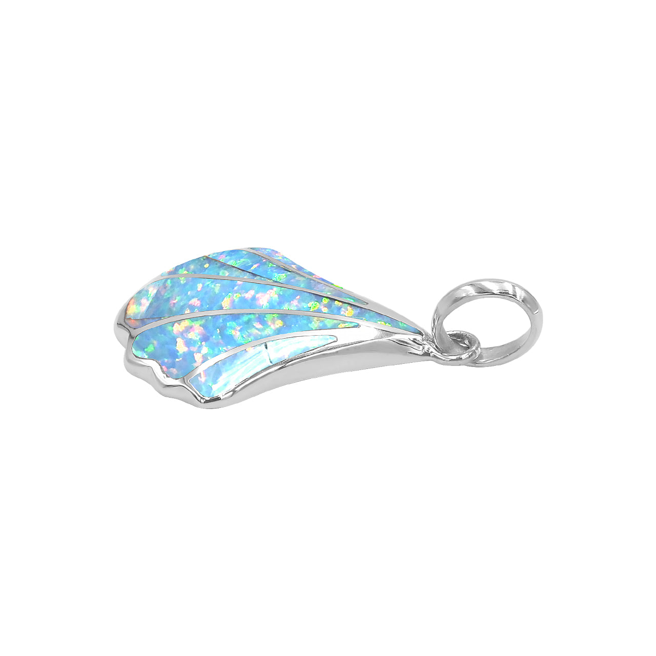 Starborn Cultured Opal Scallop Seashell Pendant in Sterling Silver