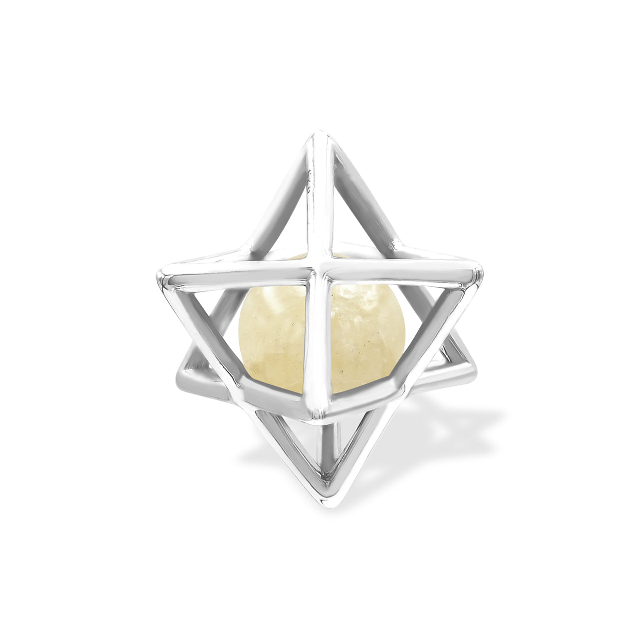 Starborn Merkabah Sterling Silver Cage Pendant and Chain with Gemstone Sphere