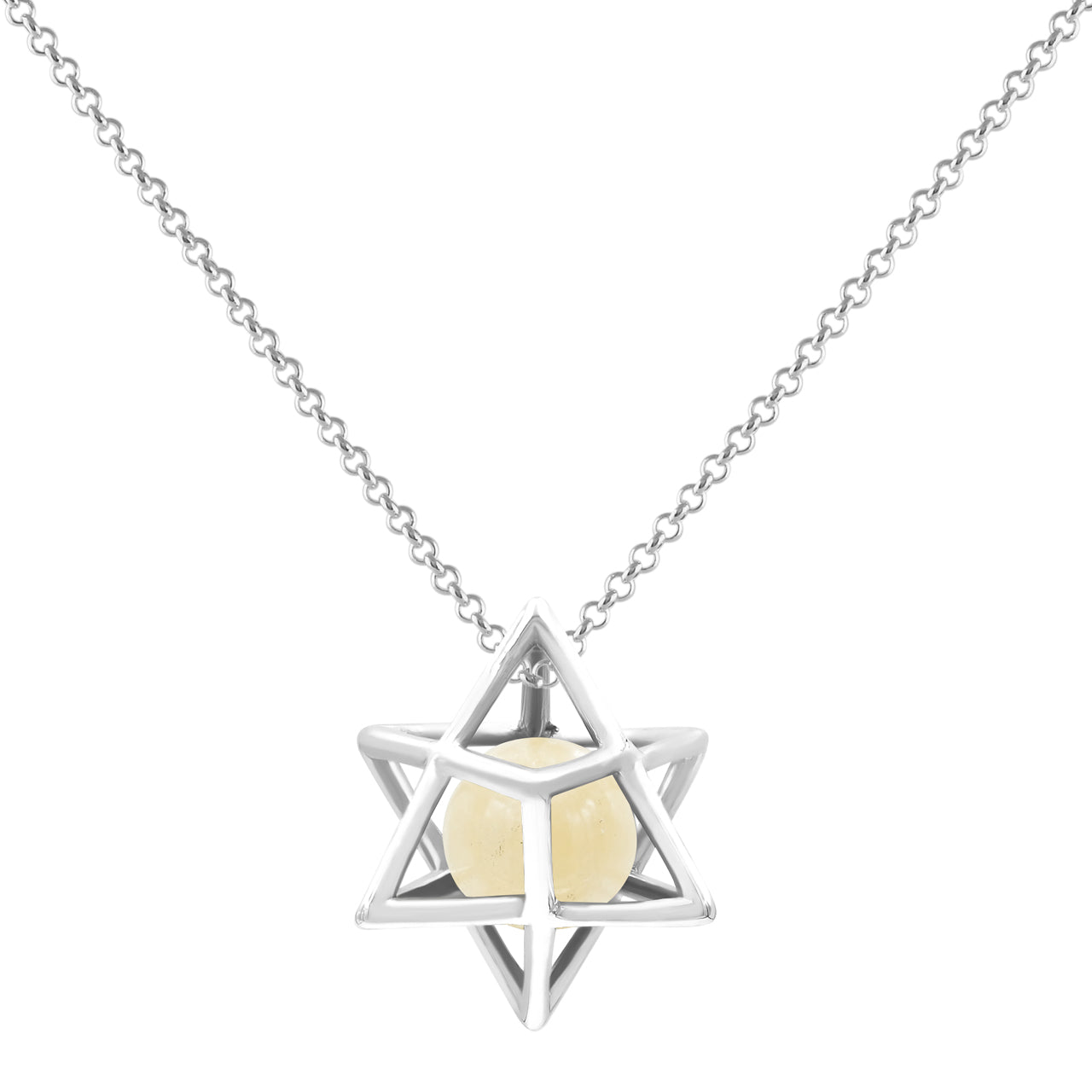 Starborn Merkabah Sterling Silver Cage Pendant and Chain with Gemstone Sphere