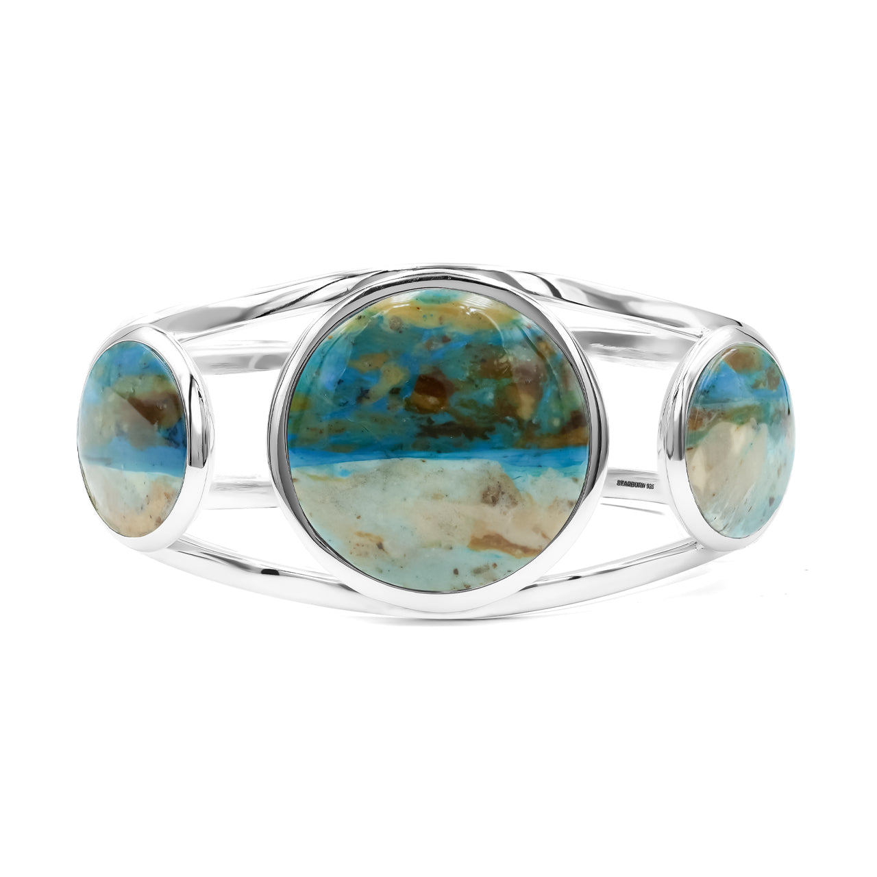 Starborn Cuff Bracelet Inlaid with Three Gemstones in Sterling Silver