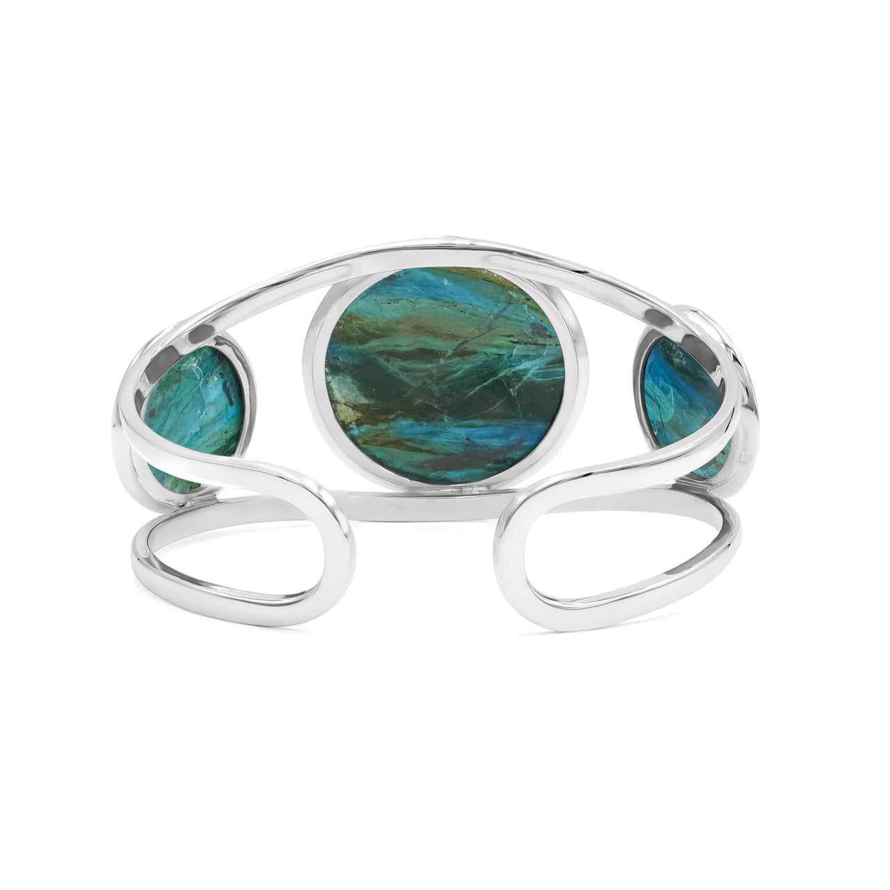 Starborn Cuff Bracelet Inlaid with Three Gemstones in Sterling Silver