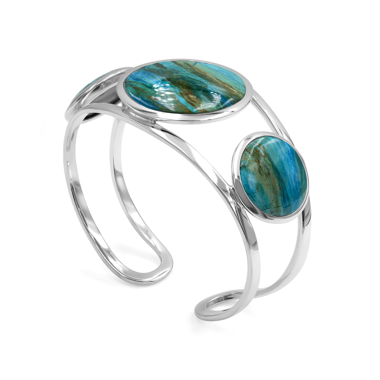 Starborn Cuff Bracelet Inlaid with Three Gemstones in Sterling Silver