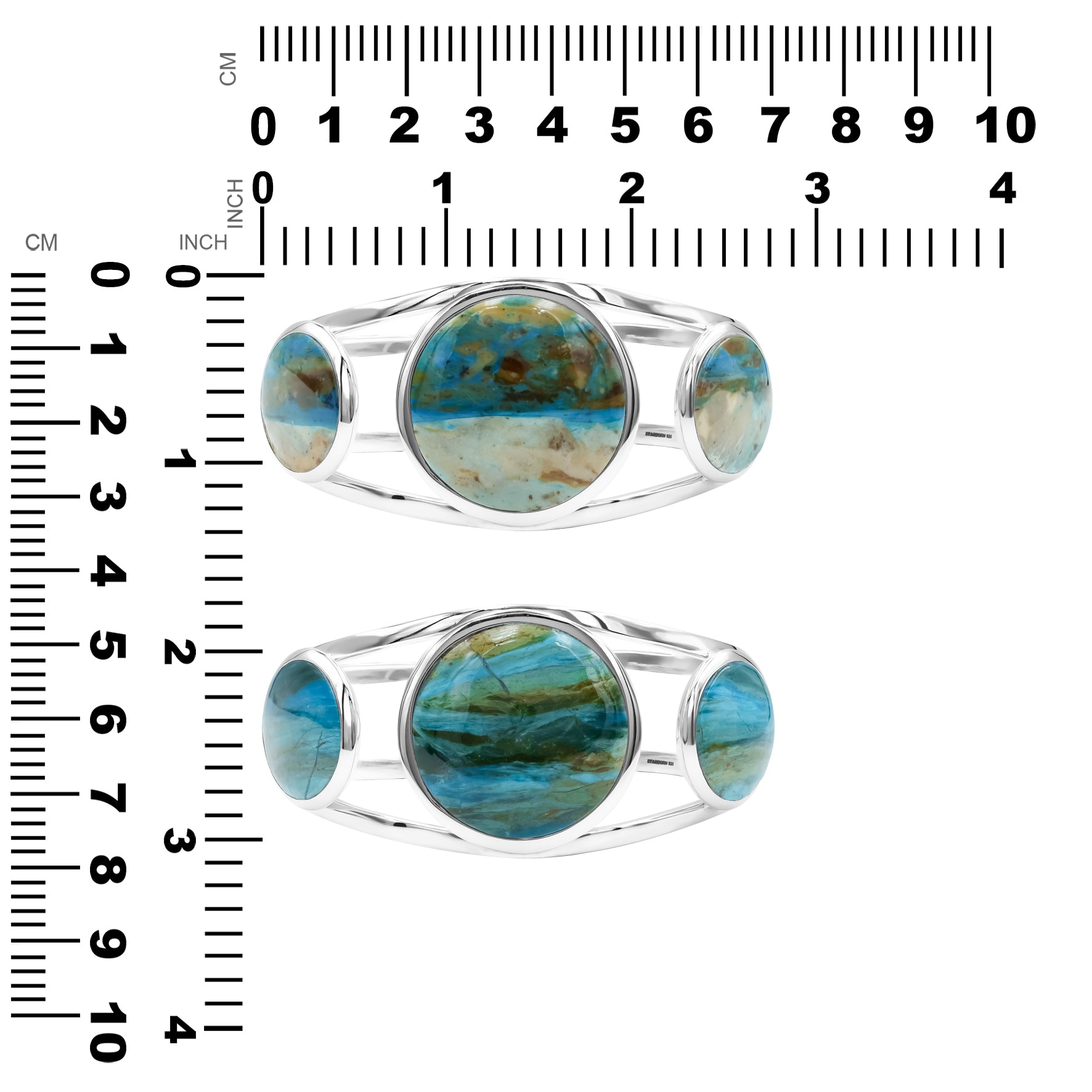 Starborn Cuff Bracelet Inlaid with Three Gemstones in Sterling Silver