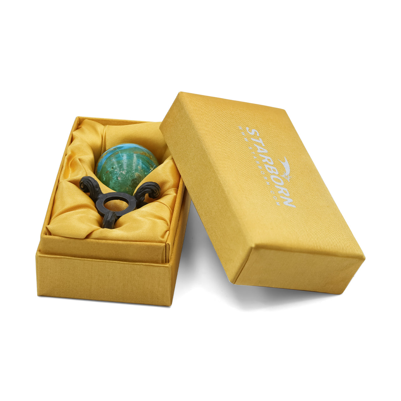 Peruvian Blue Opal Sphere Display with Brass Stand-Small