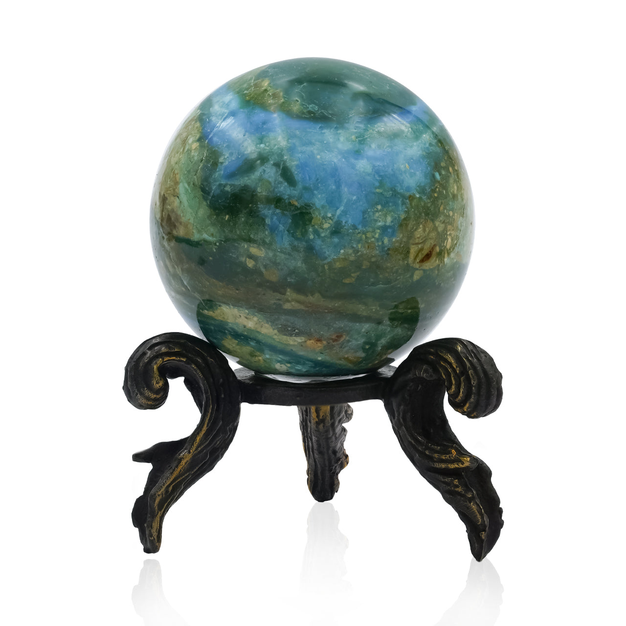 Starborn Peruvian Blue Opal Sphere Display with Brass Stand