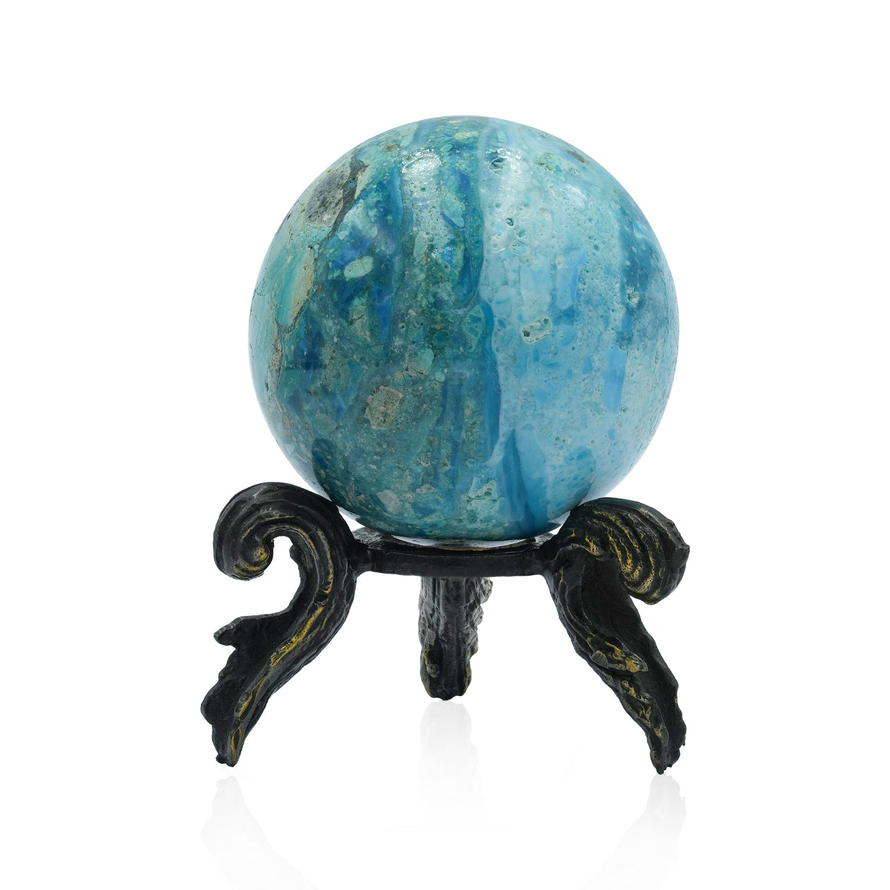 Peruvian Blue Opal Sphere Display with Brass Stand-Large