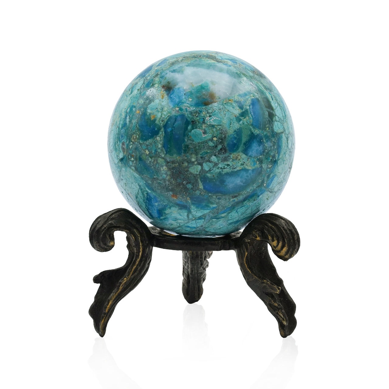 Starborn Peruvian Blue Opal Sphere Display with Brass Stand