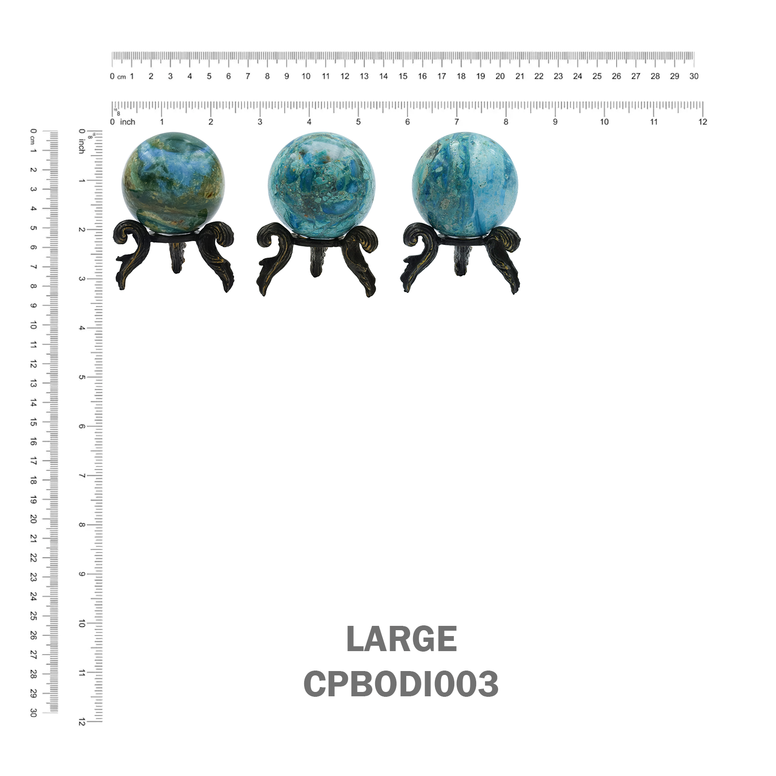 Starborn Peruvian Blue Opal Sphere Display with Brass Stand