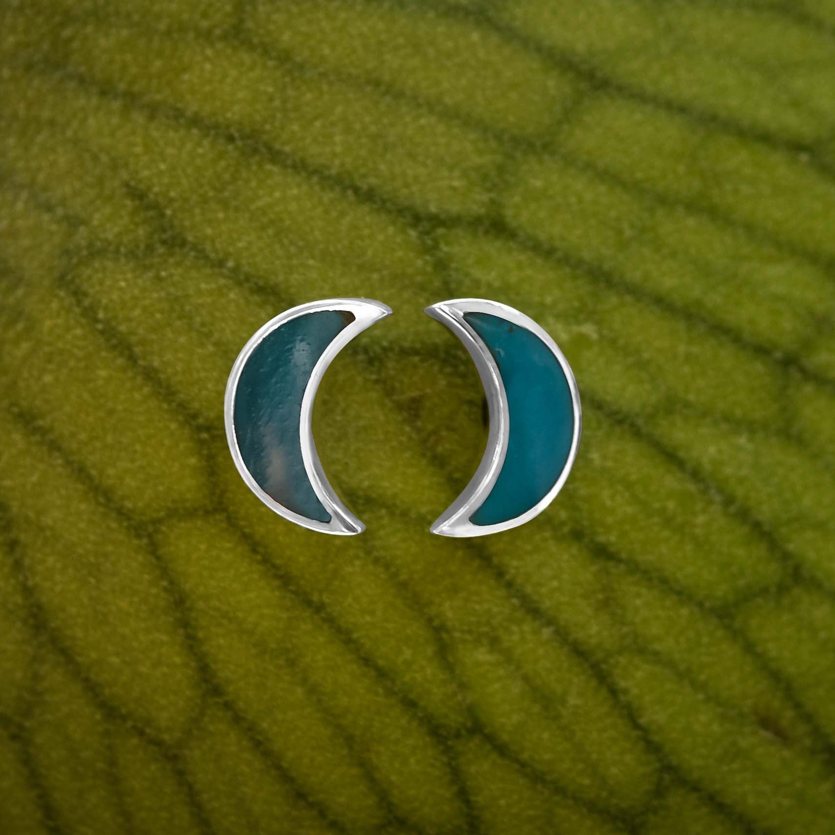 Starborn High Grade Peruvian Blue Opal Crescent Moon Post Earrings in Sterling Silver