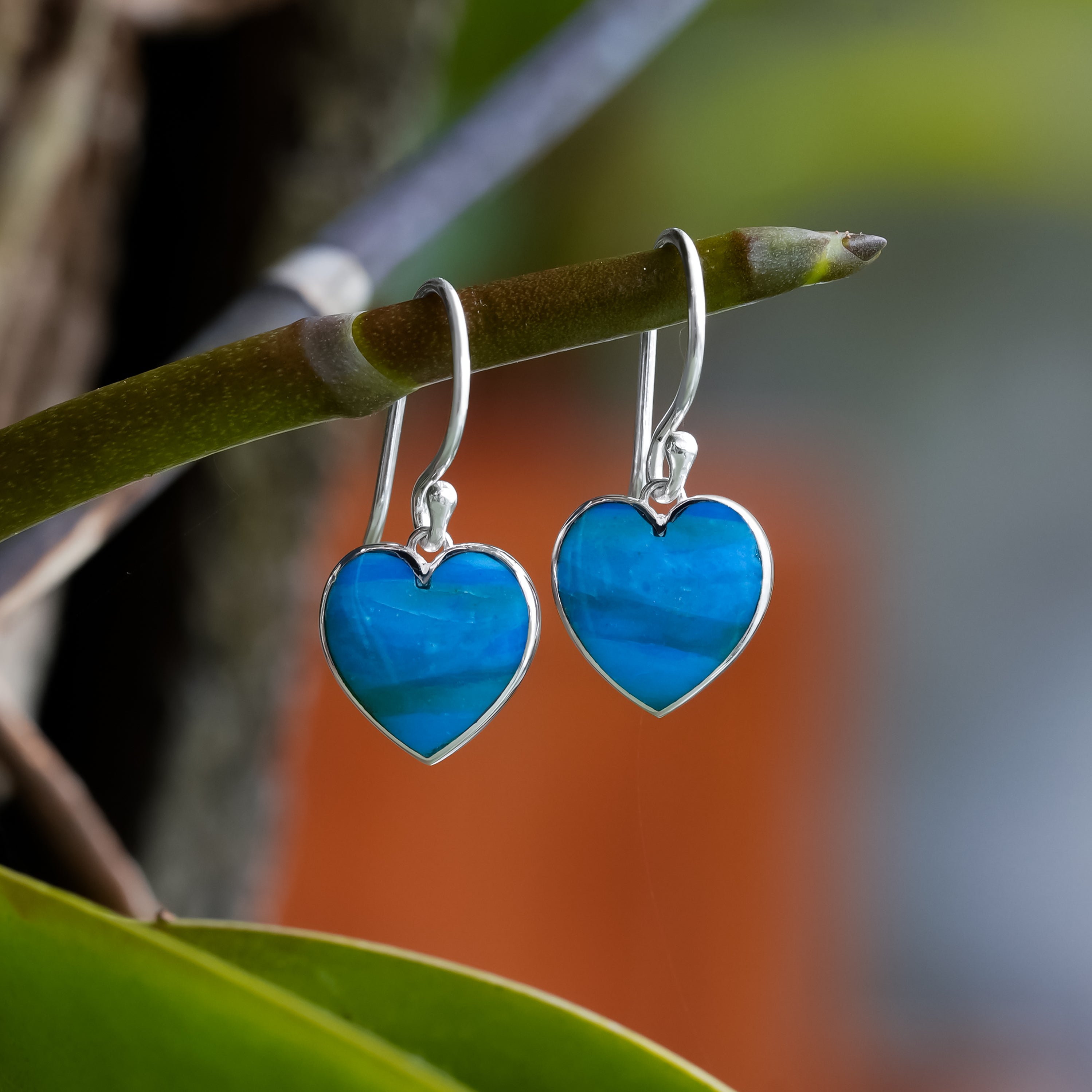 Starborn Peruvian Blue Opal Heart Earrings in Sterling Silver