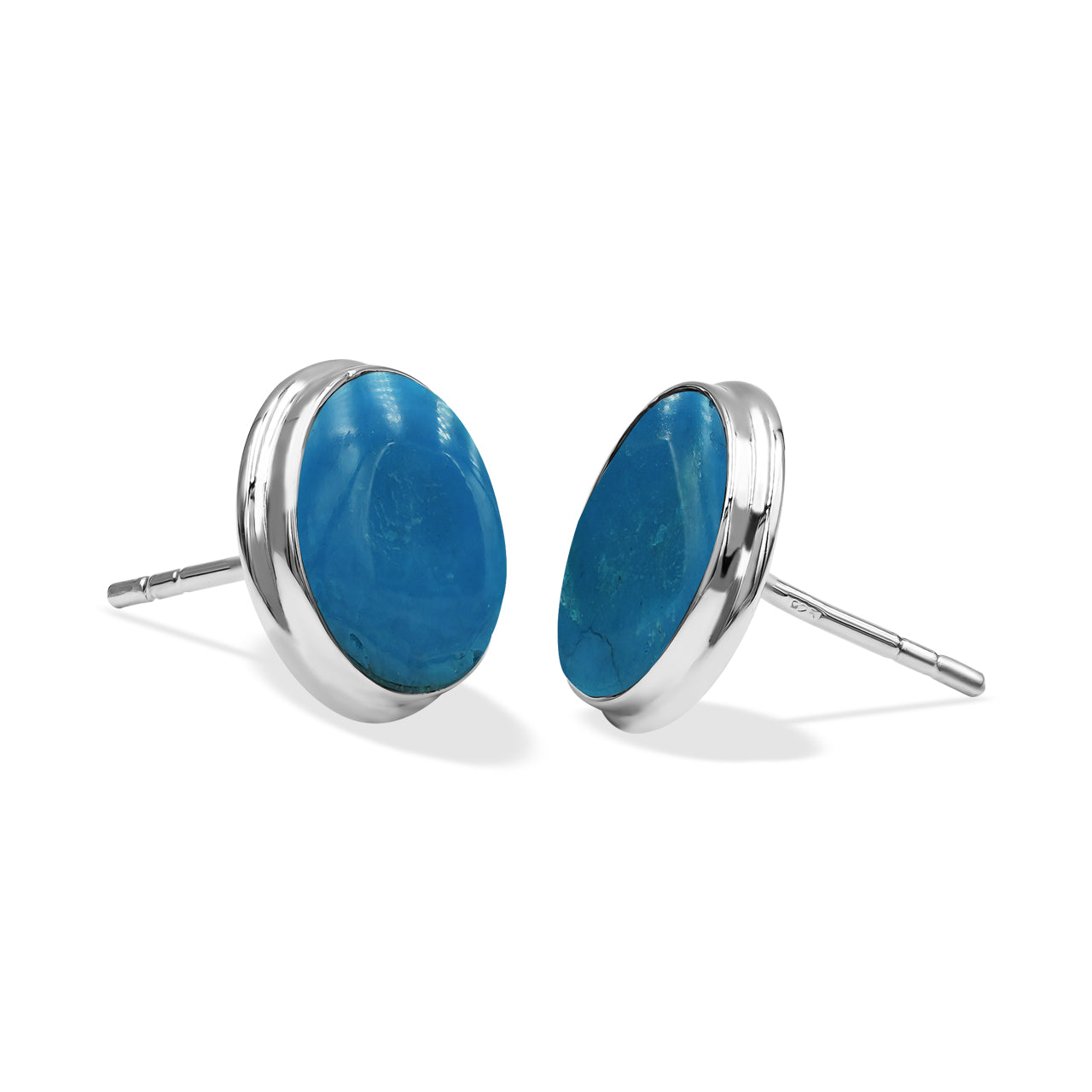 Starborn Peruvian Blue Opal Round 10 mm Double Bezel Set Post Earrings in Sterling Silver